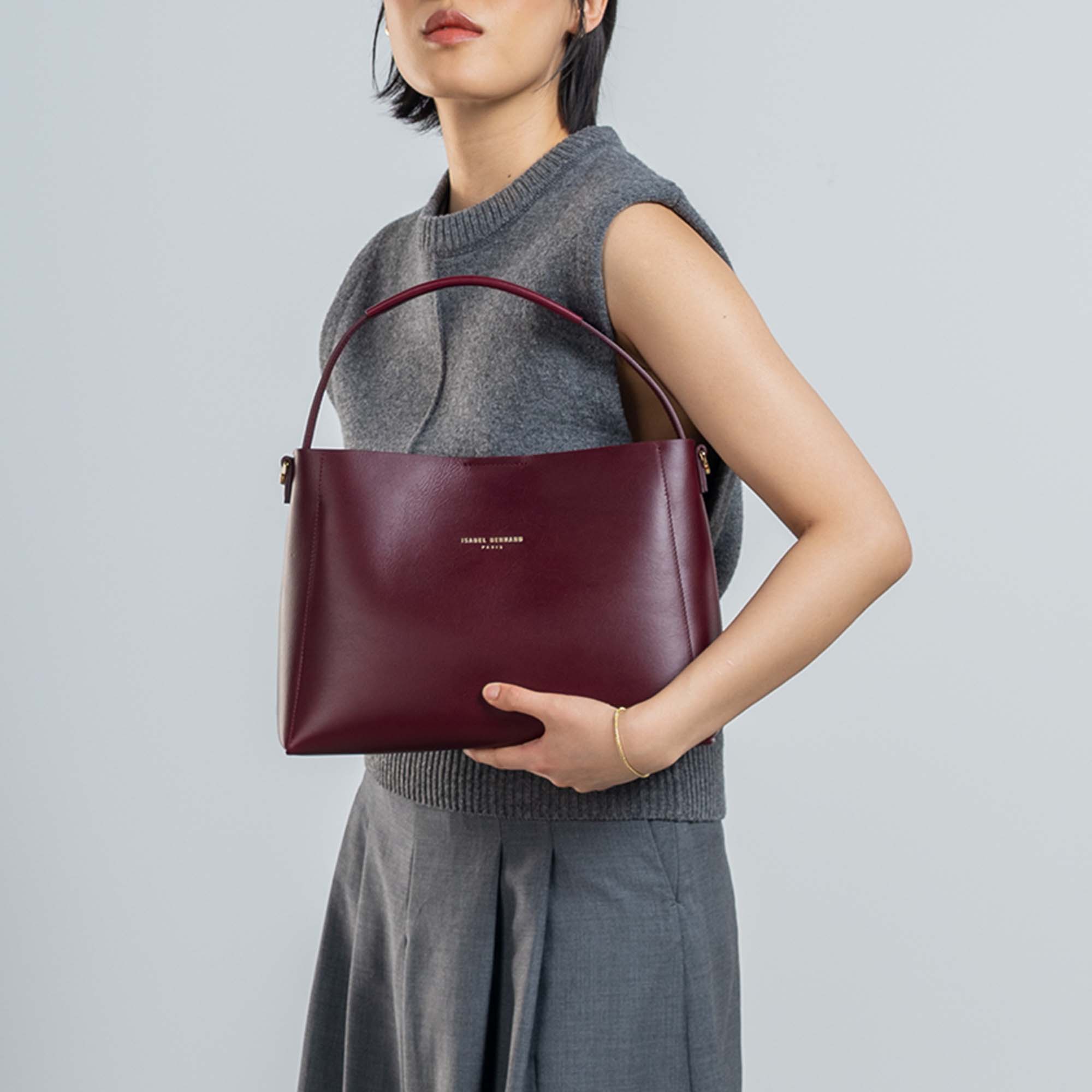 Montmartre Béatrice bordeaux vegetable tanned leather handbag