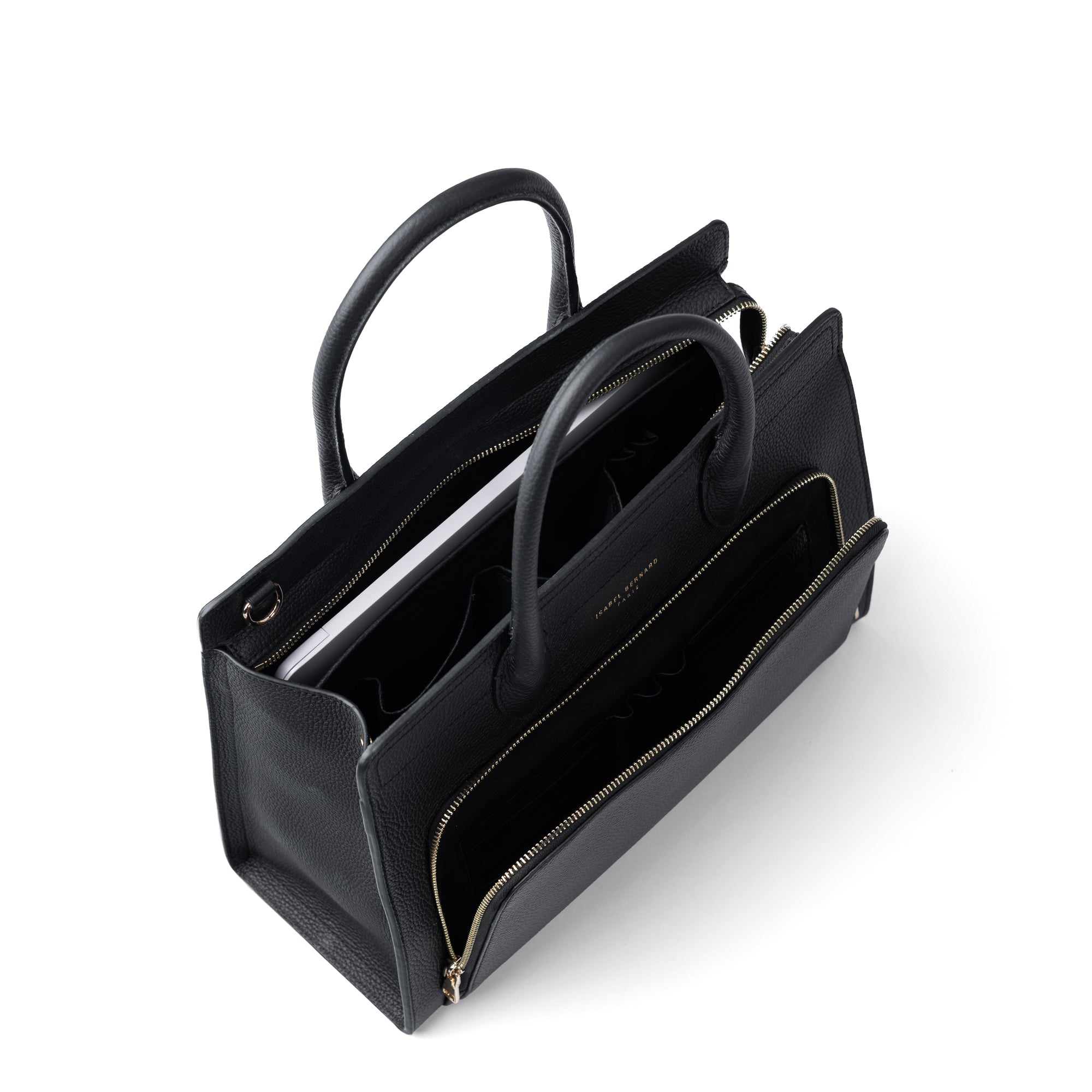 Honoré Nadine black calfskin leather handbag with 13 inch laptop pocket