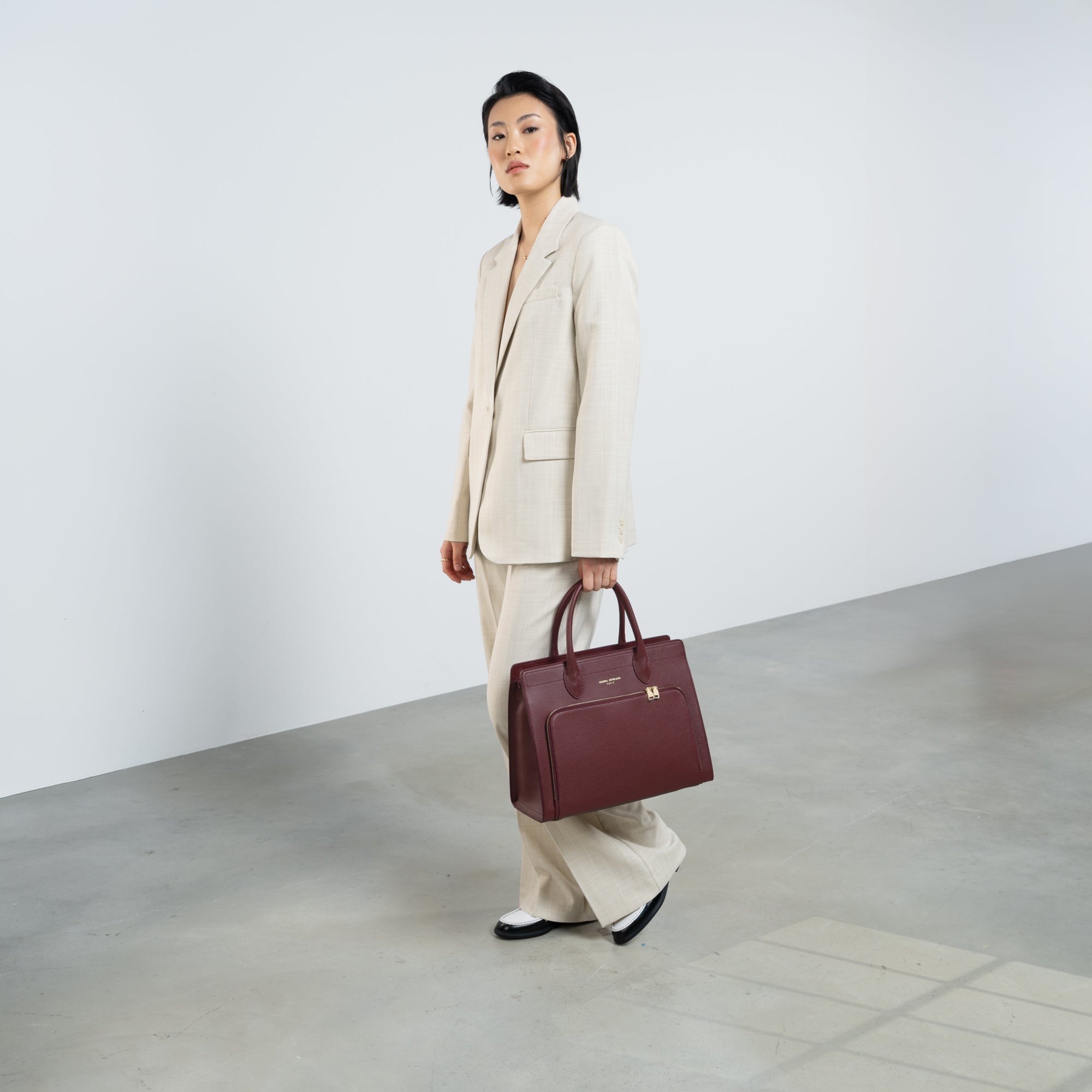 Honoré Nadine red calfskin leather handbag with 13 inch laptop pocket