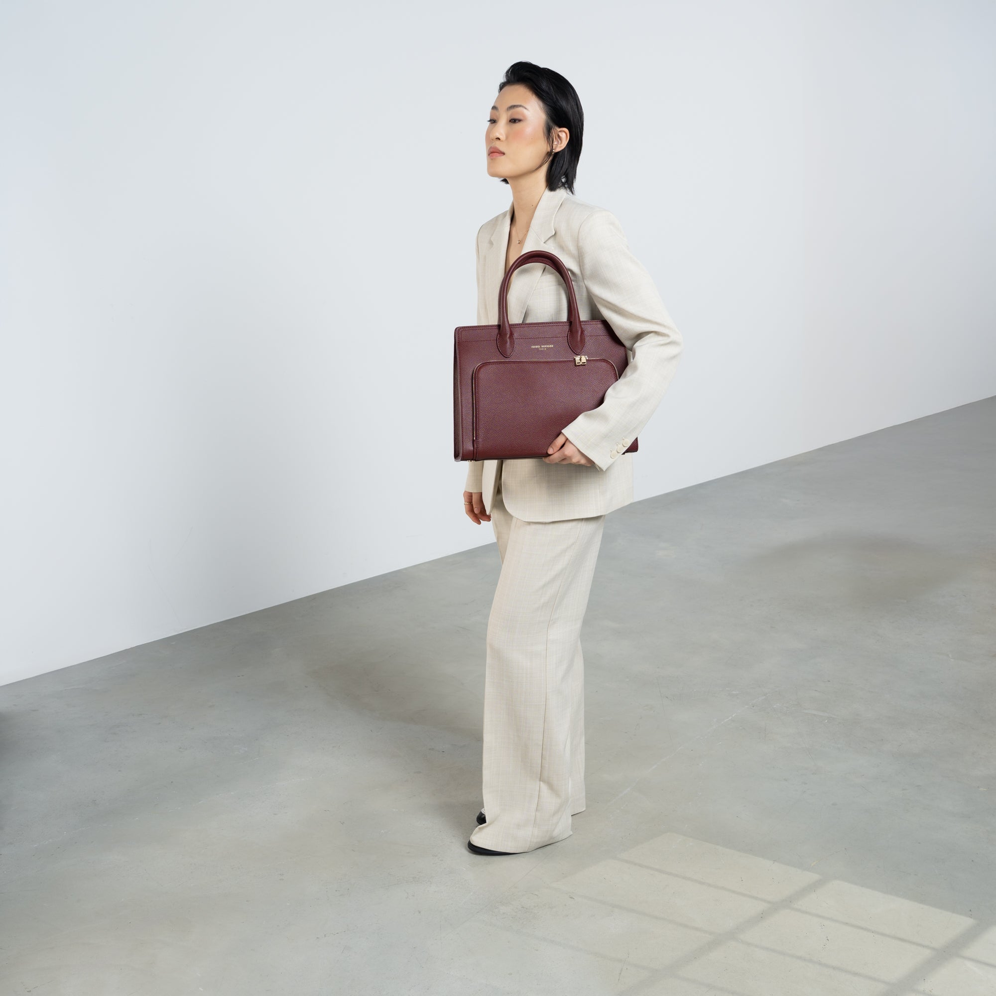 Honoré Nadine red calfskin leather handbag with 13 inch laptop pocket