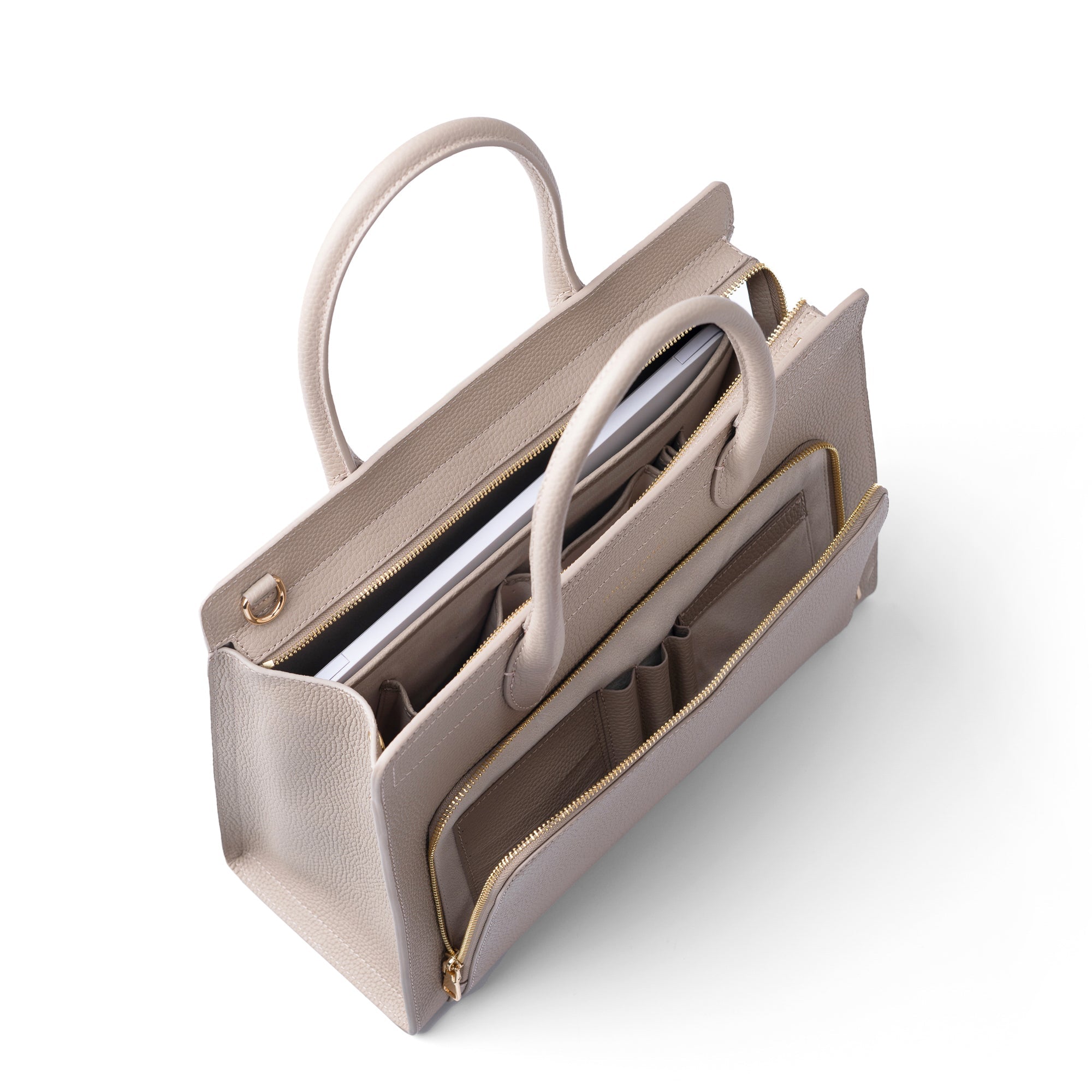 Honoré Nadine taupe calfskin leather handbag with 13 inch laptop pocket