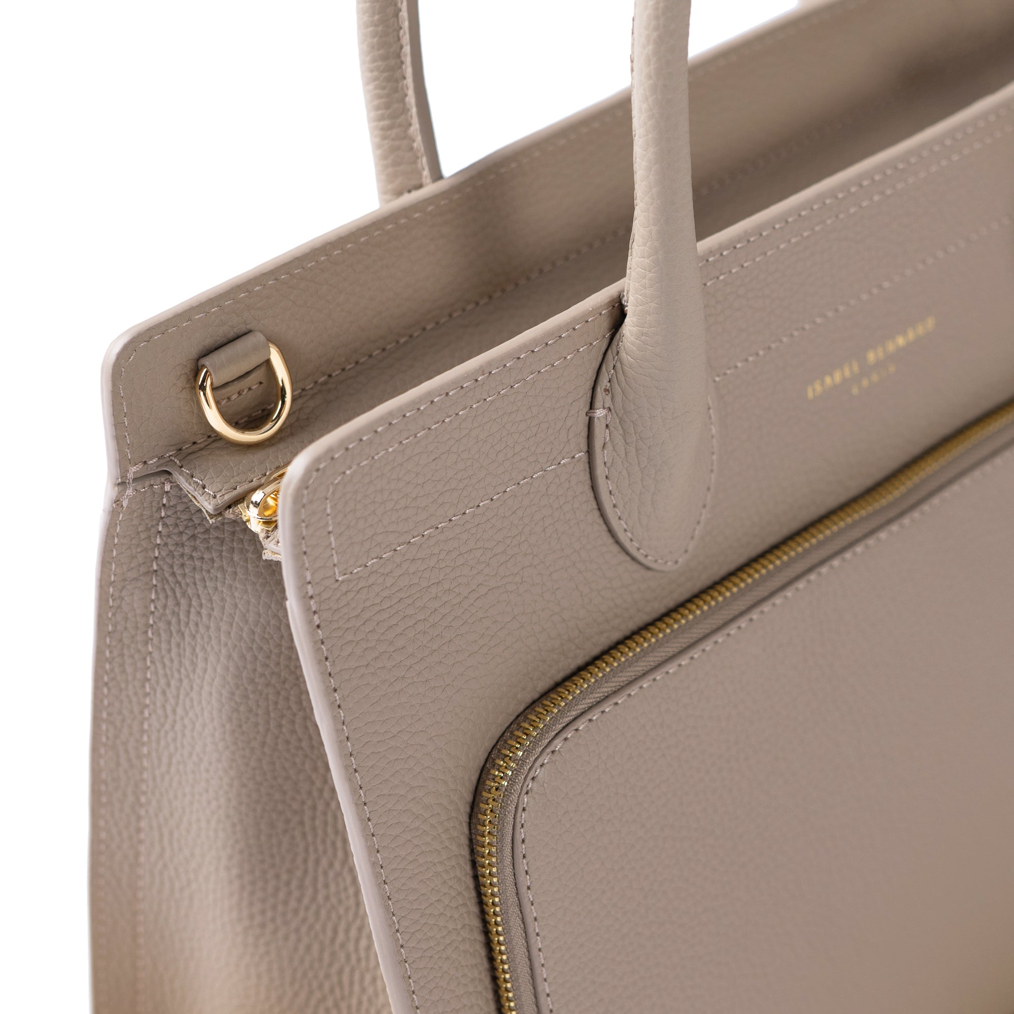 Honoré Nadine taupe calfskin leather handbag with 13 inch laptop pocket