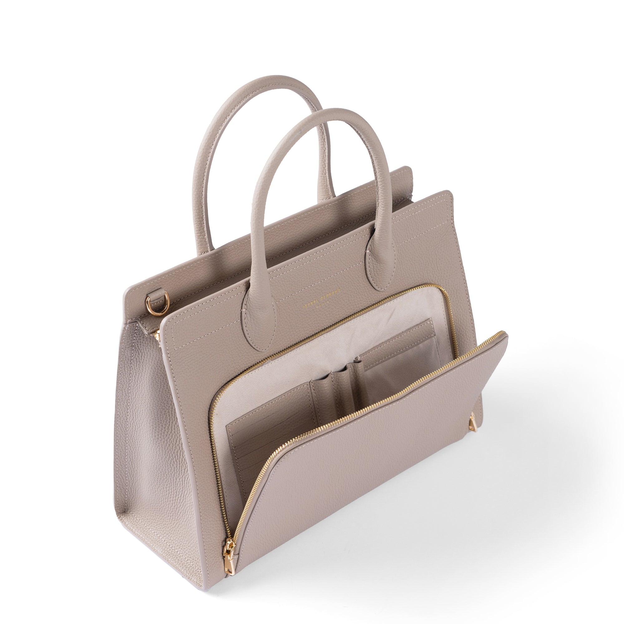 Honoré Nadine taupe calfskin leather handbag with 13 inch laptop pocket