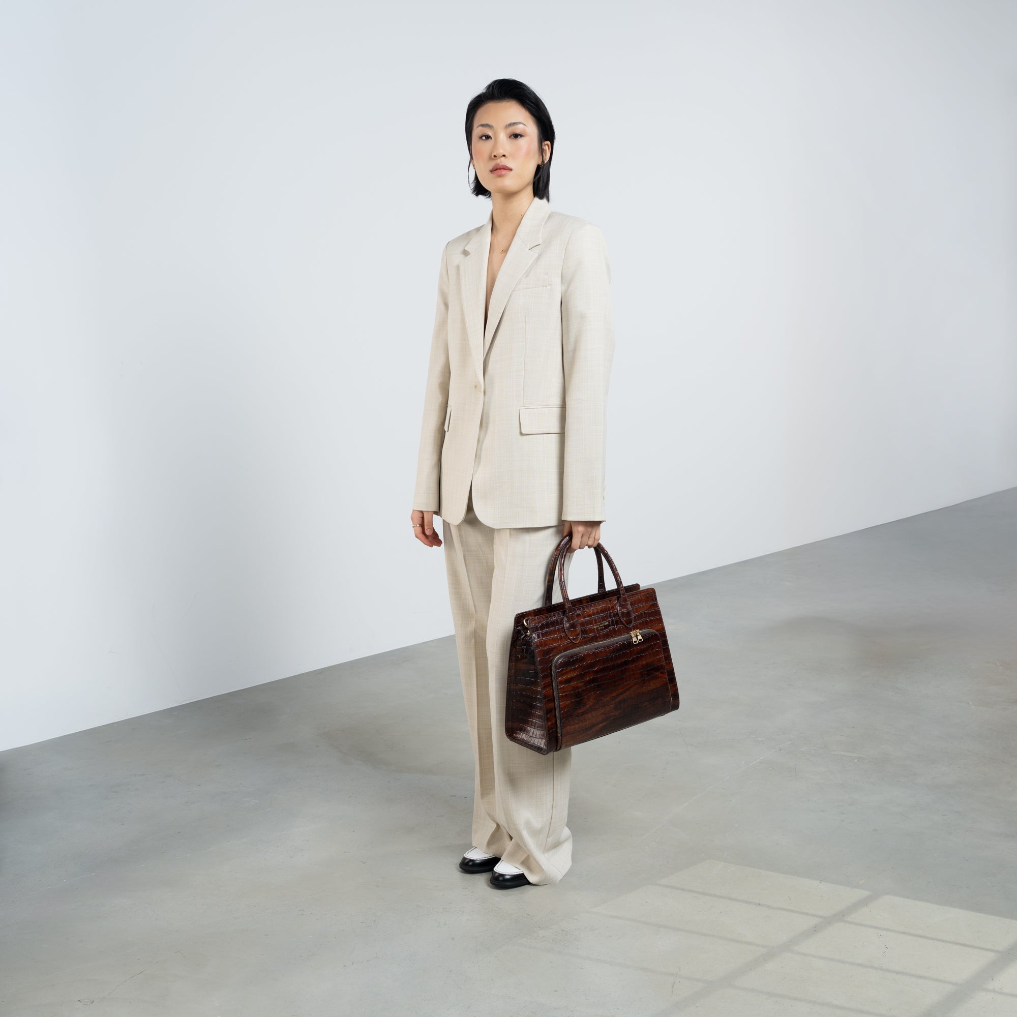 Honoré Nadine croco brown leather handbag with 13 inch laptop pocket