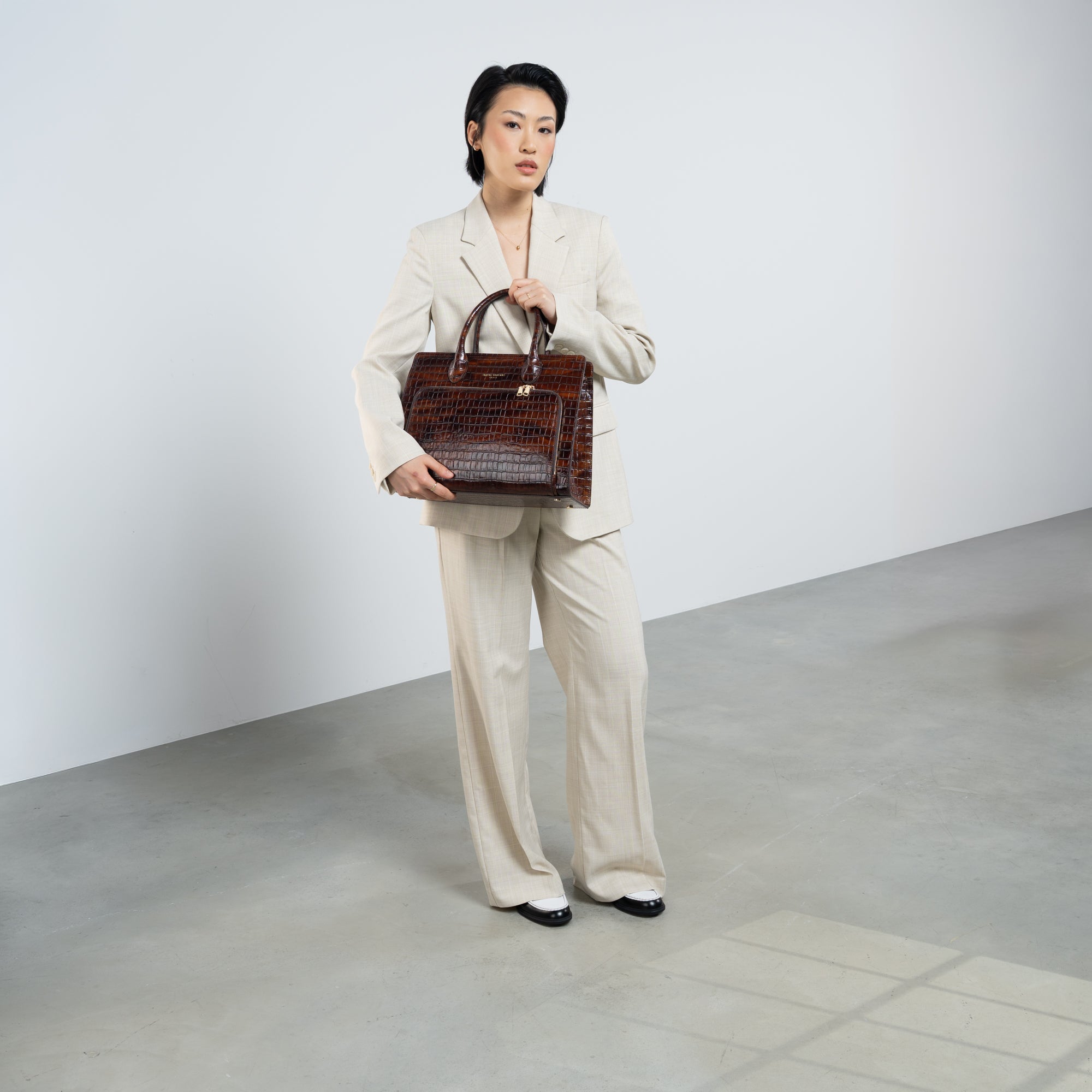 Honoré Nadine croco brown leather handbag with 13 inch laptop pocket