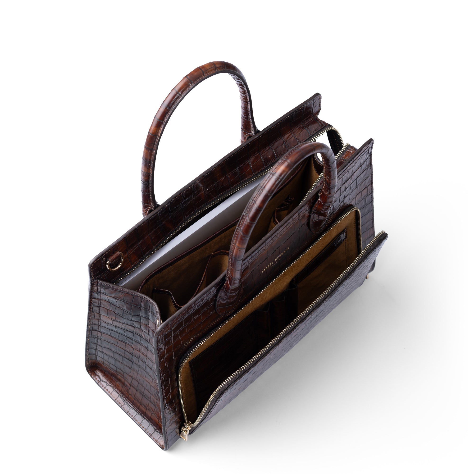 Honoré Nadine croco brown leather handbag with 13 inch laptop pocket