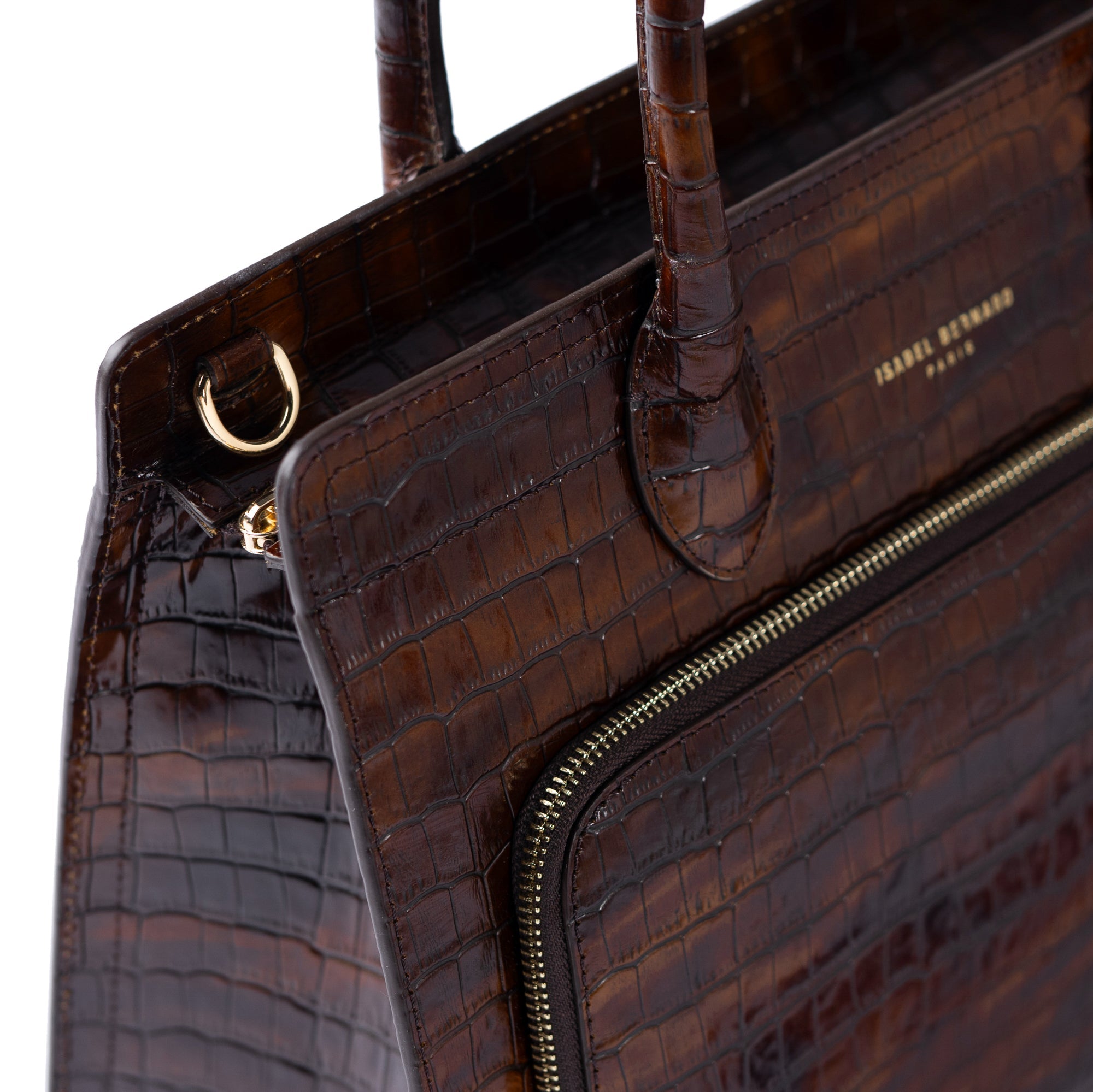 Honoré Nadine croco brown leather handbag with 13 inch laptop pocket