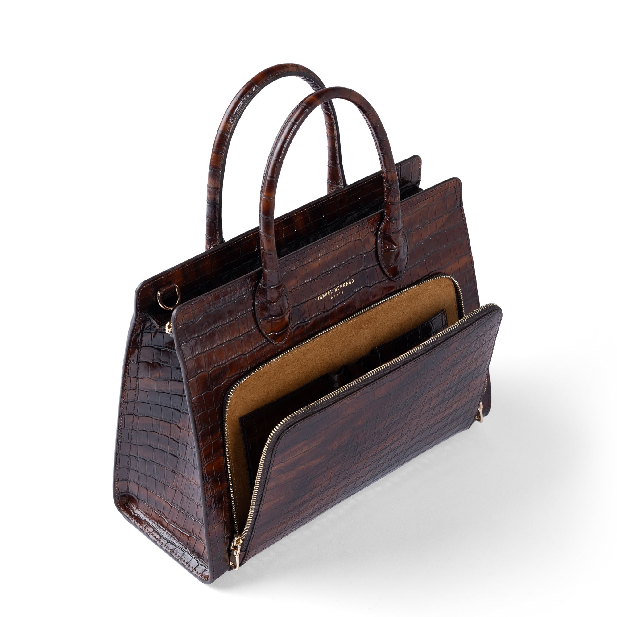 Honoré Nadine croco brown leather handbag with 13 inch laptop pocket