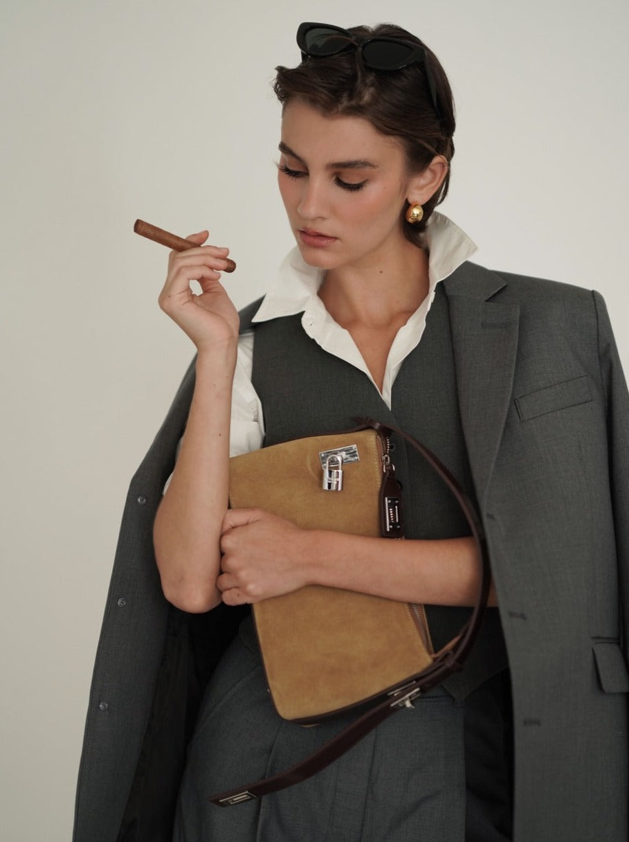 Silver Suede Hobo Bag