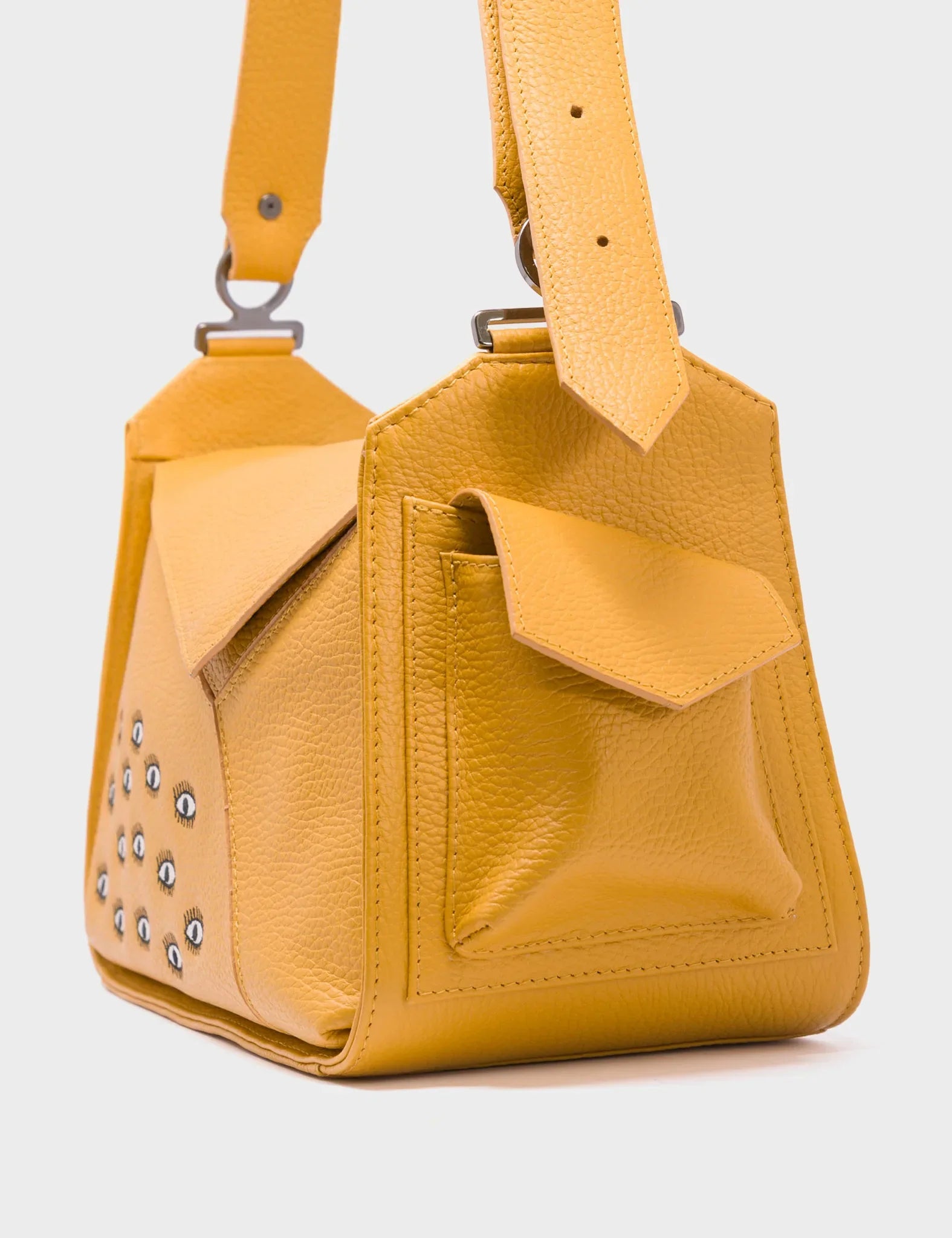 Houston Golden Glow Leather Shoulder Bag - All Over Eyes Embroidery