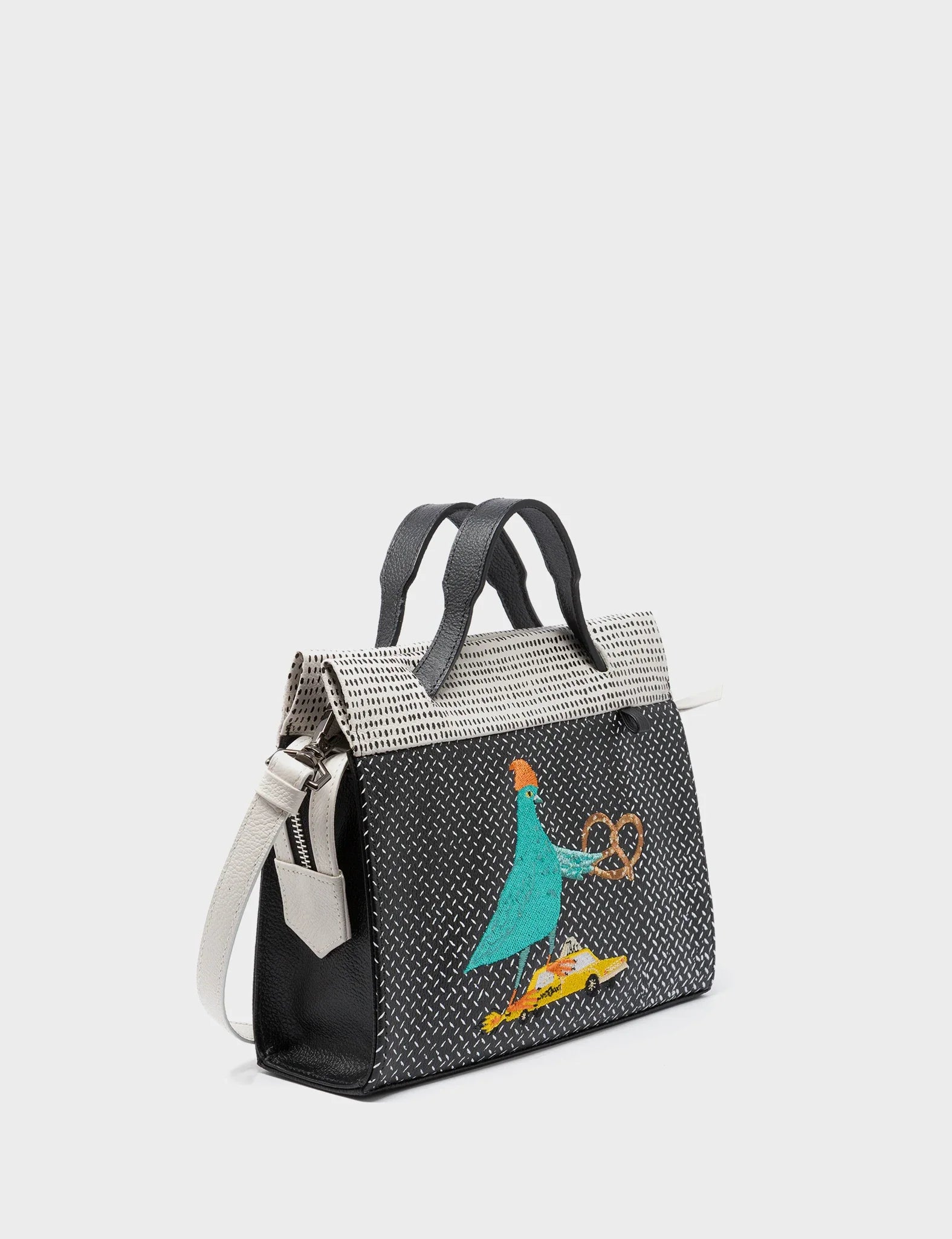 Vali Small Crossbody Cream and Black Leather Bag - Pigeonista Design