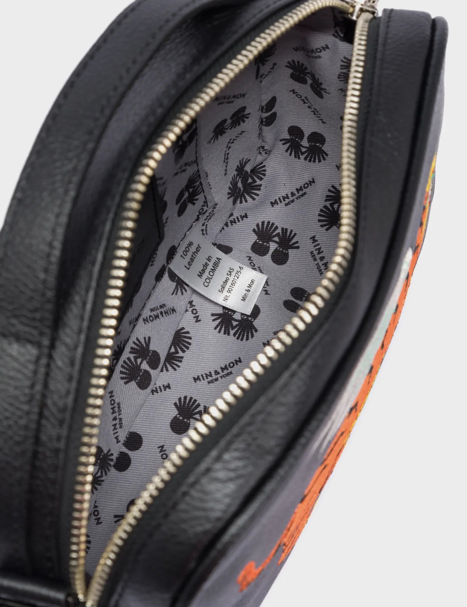 Verto Crossbody Black Leather Handbag - Flying Tiger Embroidery