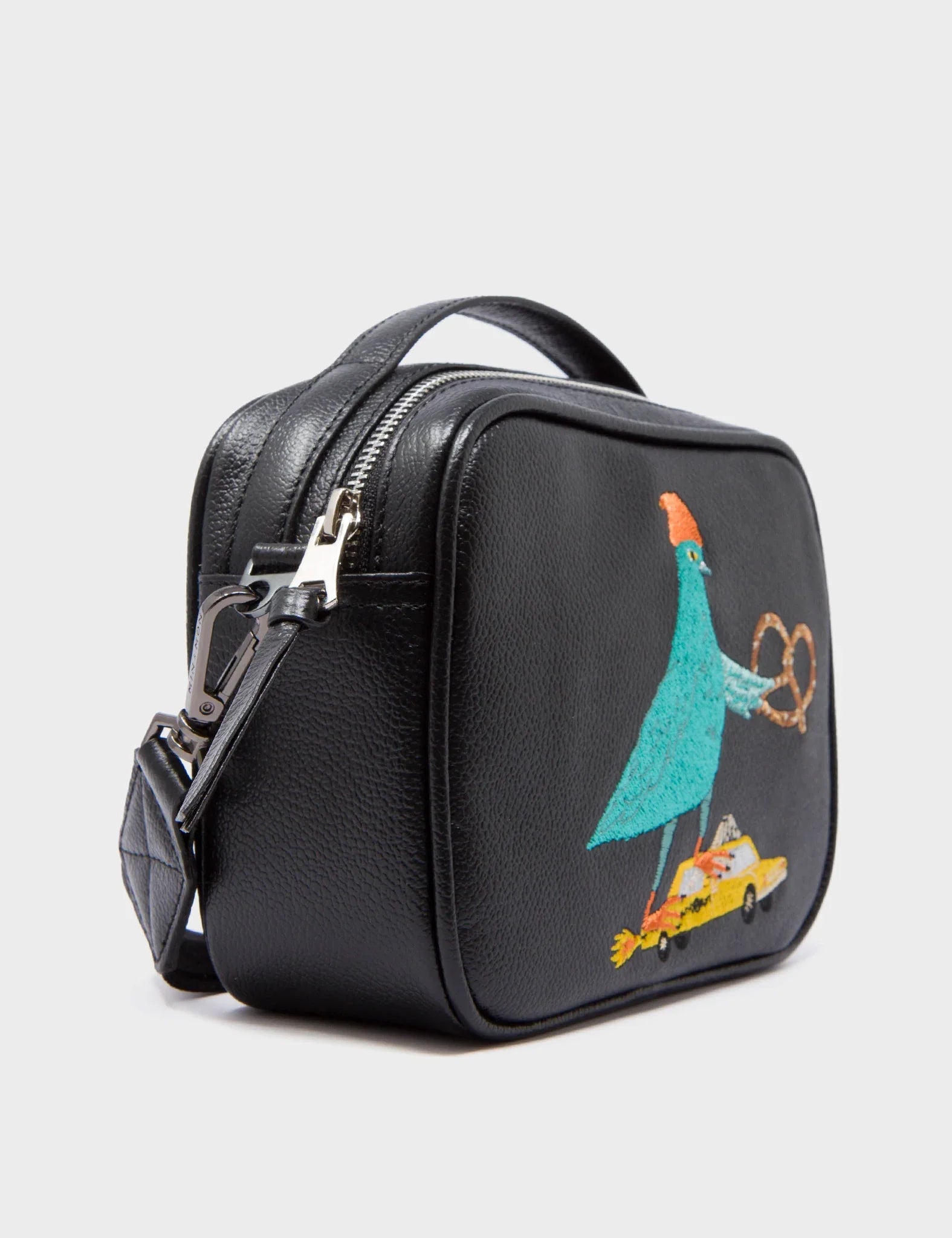 Verto Black Leather Crossbody Bag - Pigeonista Embroidery