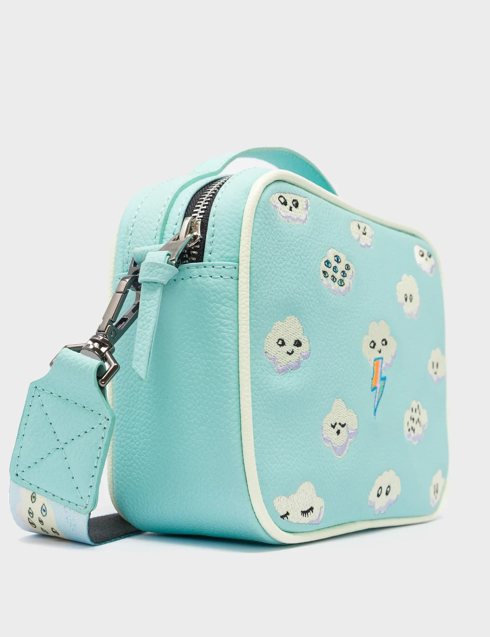 Verto Water Ballet Blue Leather Crossbody Bag - Happy Clouds Design