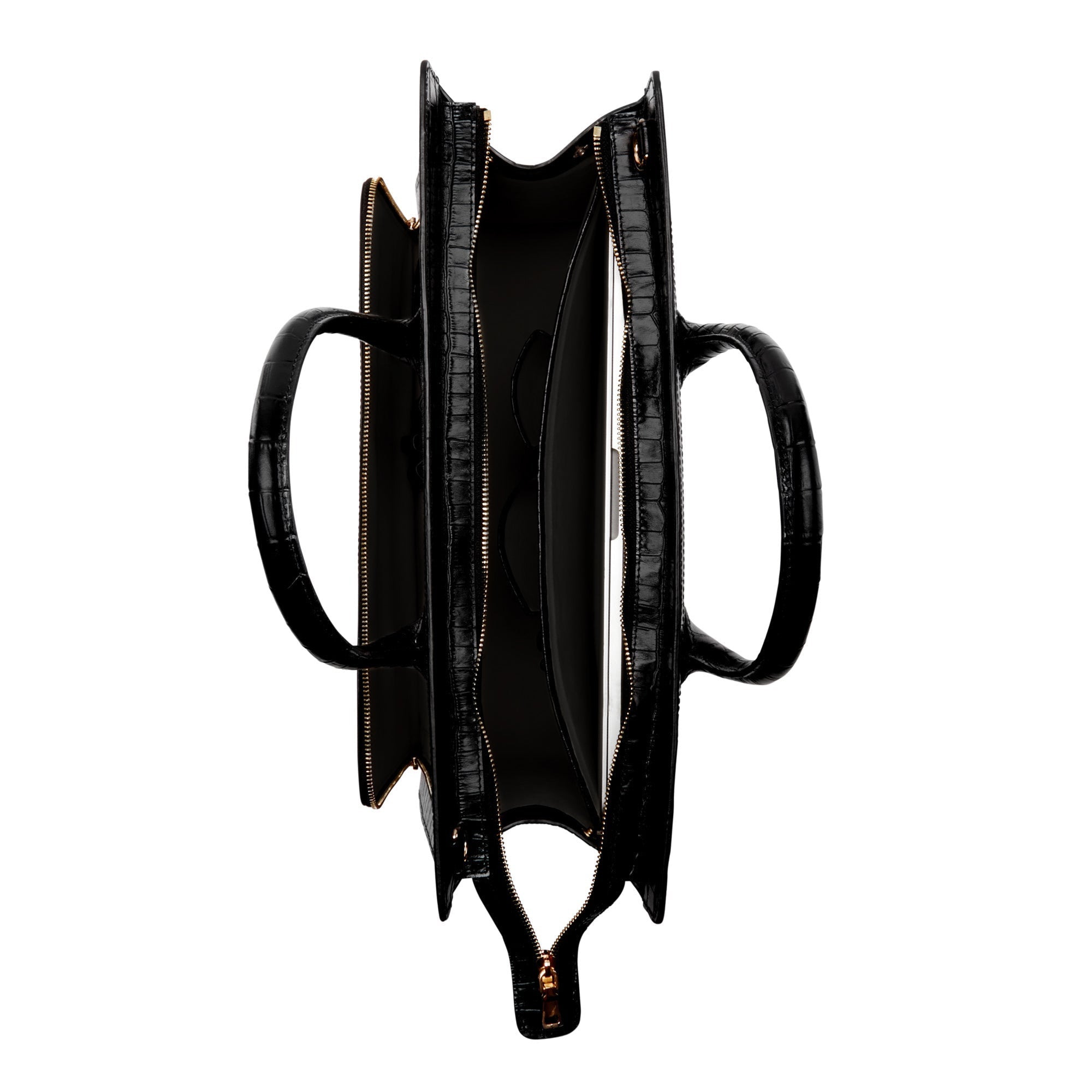 Honoré Nadine croco black leather handbag with 16.4 inch laptop pocket