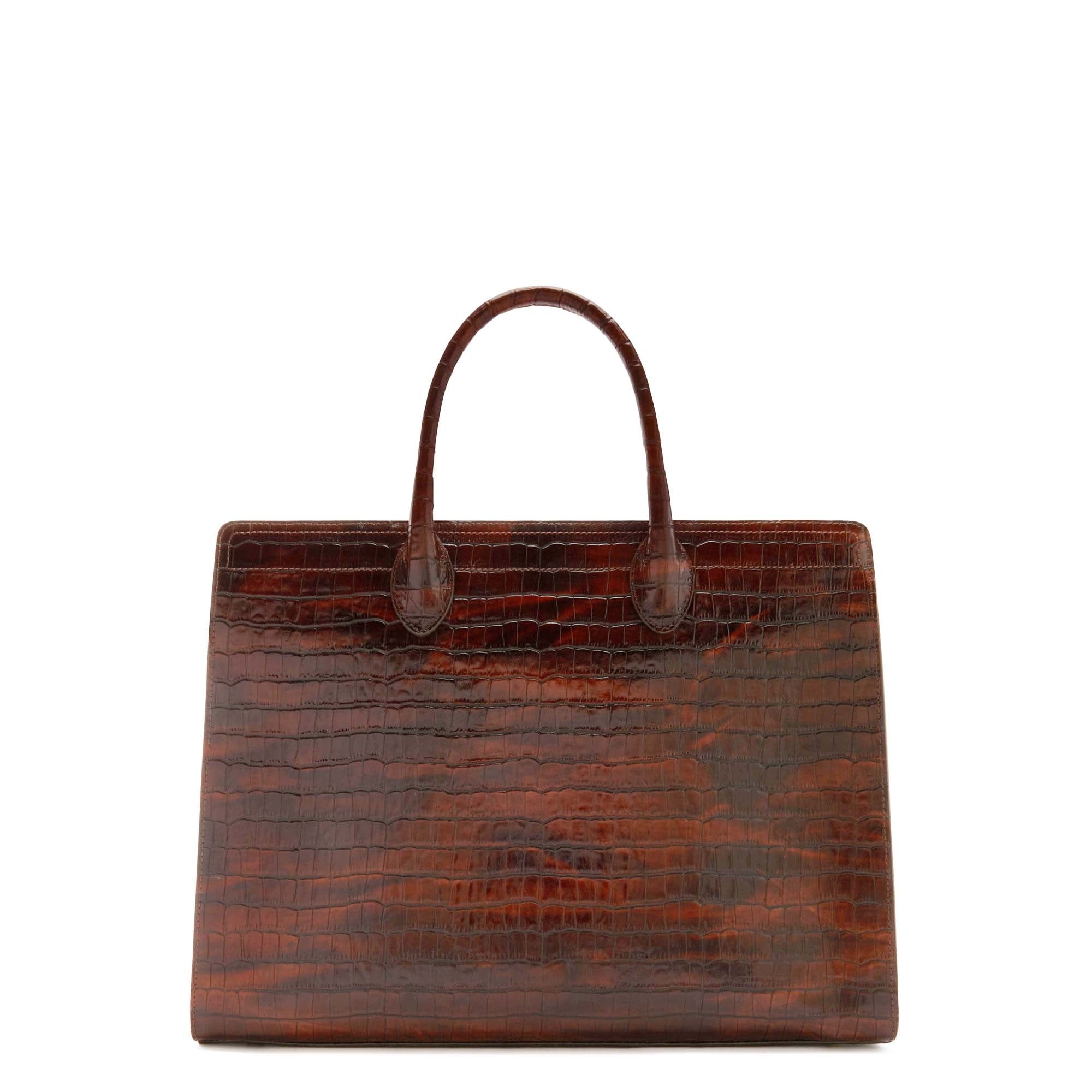 Honoré Nadine croco brown leather handbag with 16.4 inch laptop pocket