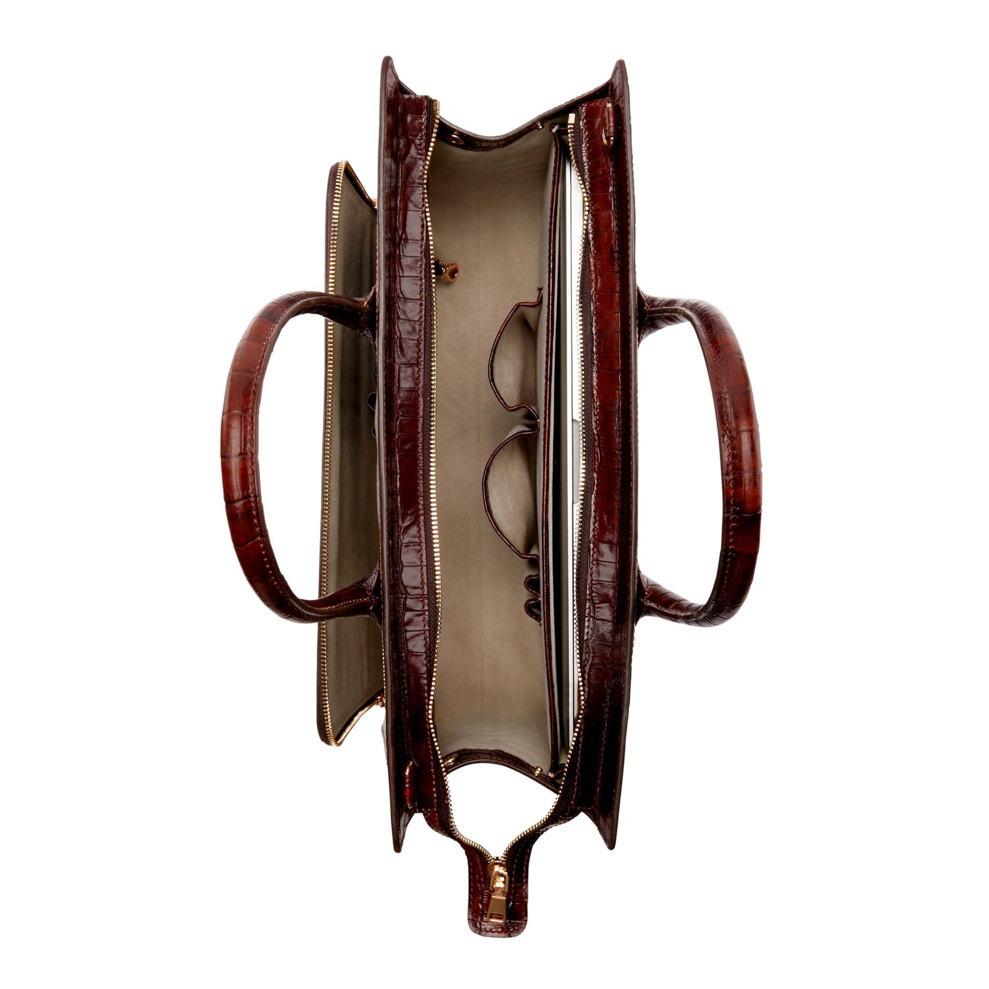 Honoré Nadine croco brown leather handbag with 16.4 inch laptop pocket