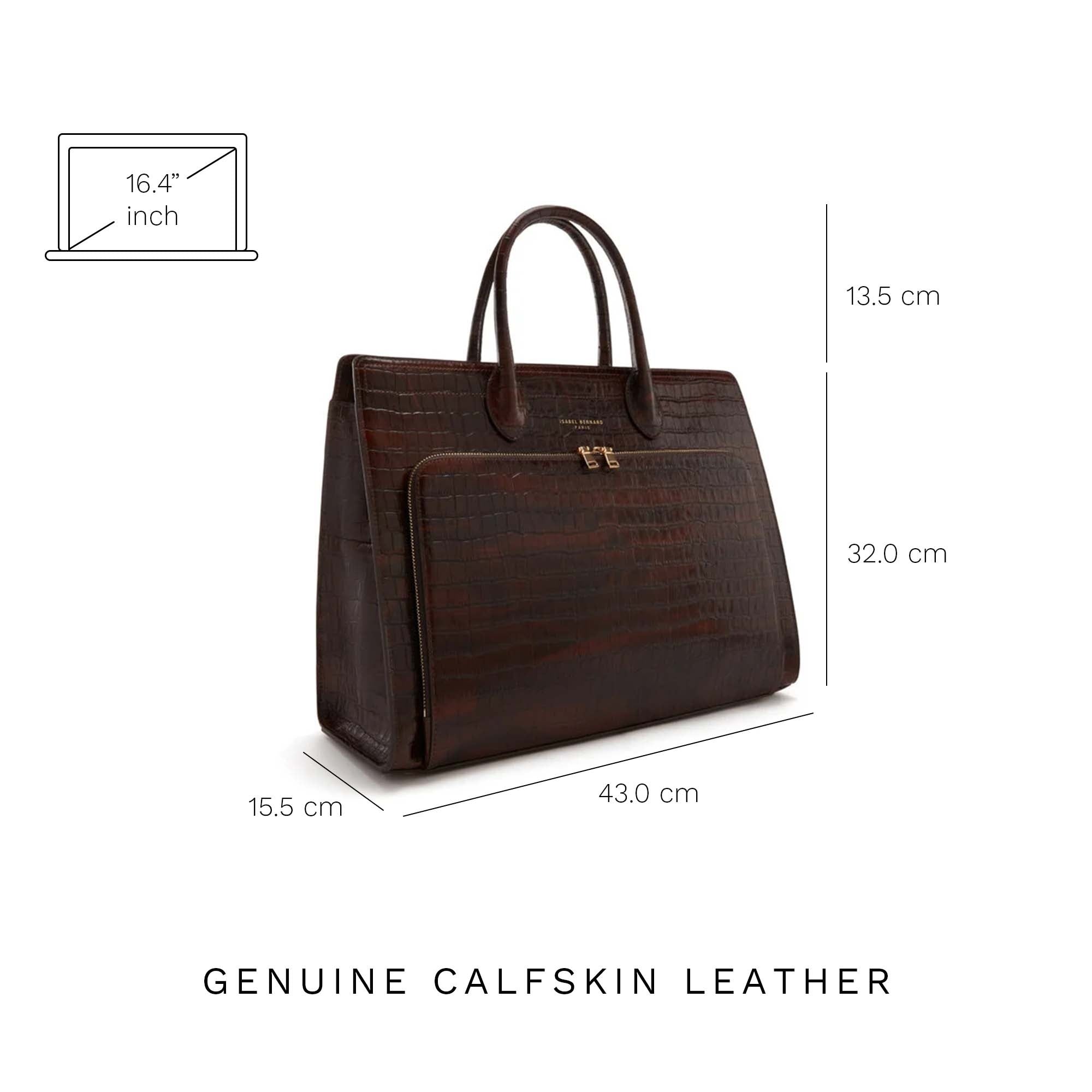 Honoré Nadine croco brown leather handbag with 16.4 inch laptop pocket