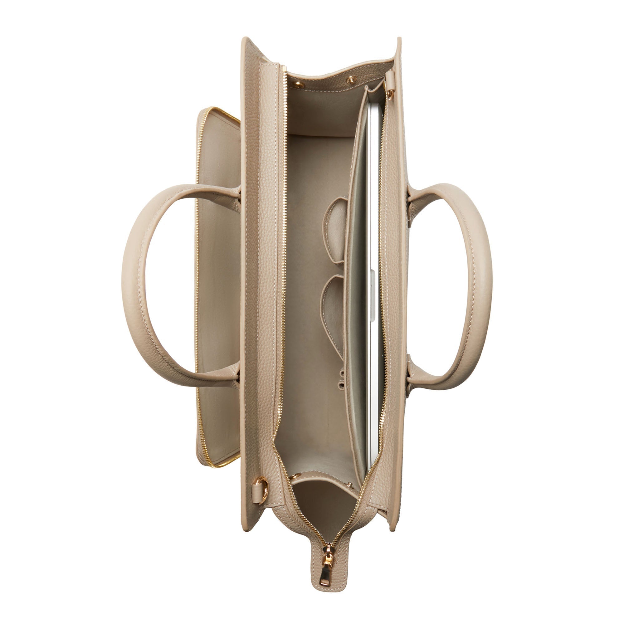 Honoré Nadine taupe calfskin leather handbag with 16.4 inch laptop pocket