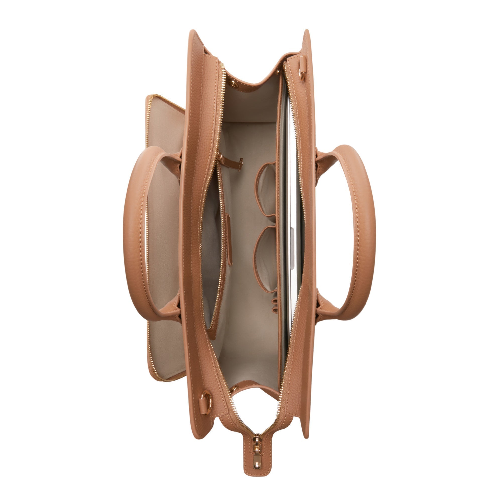 Honoré Nadine camel calfskin leather handbag with 16.4 inch laptop pocket