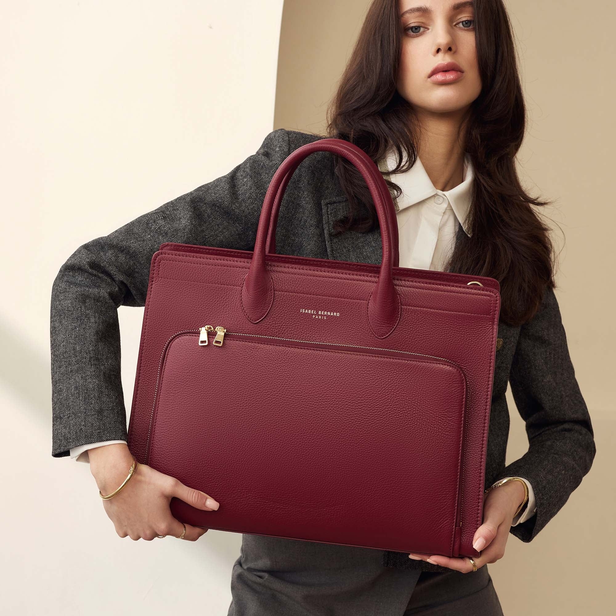 Honoré Nadine red calfskin leather handbag with 16.4 inch laptop pocket