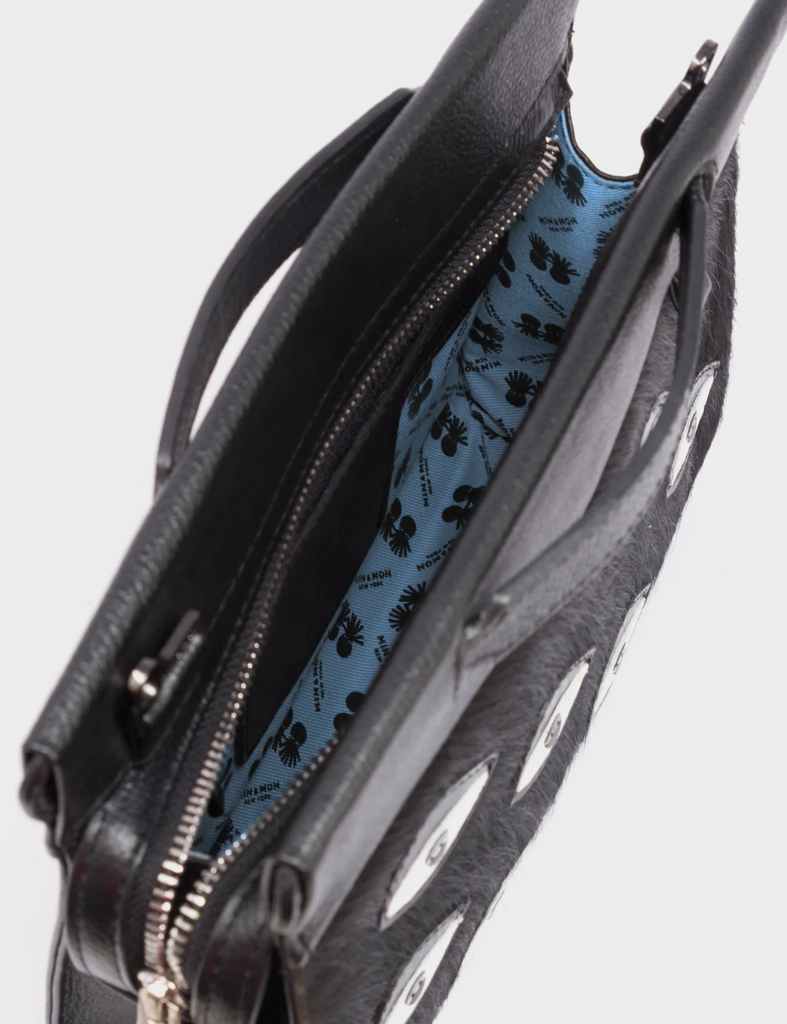 Vali Crossbody Small Black Leather Bag - Eyes Applique Adjustable Handle