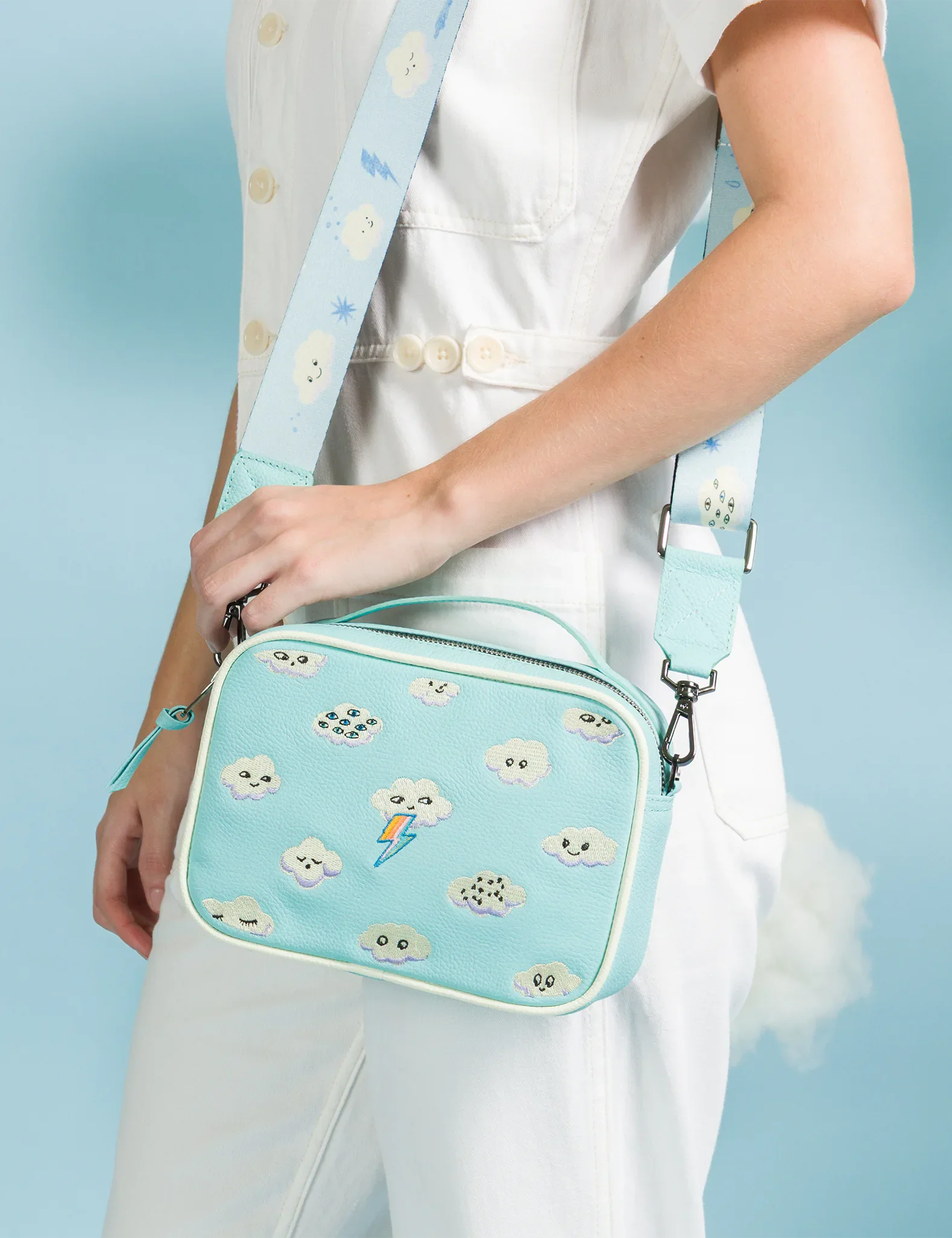Verto Water Ballet Blue Leather Crossbody Bag - Happy Clouds Design