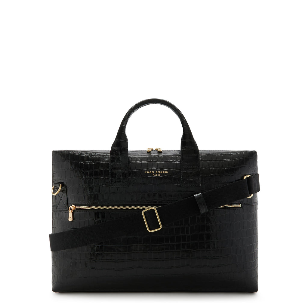 Honoré Anique croco black leather handbag with 16.4 inch laptop pocket