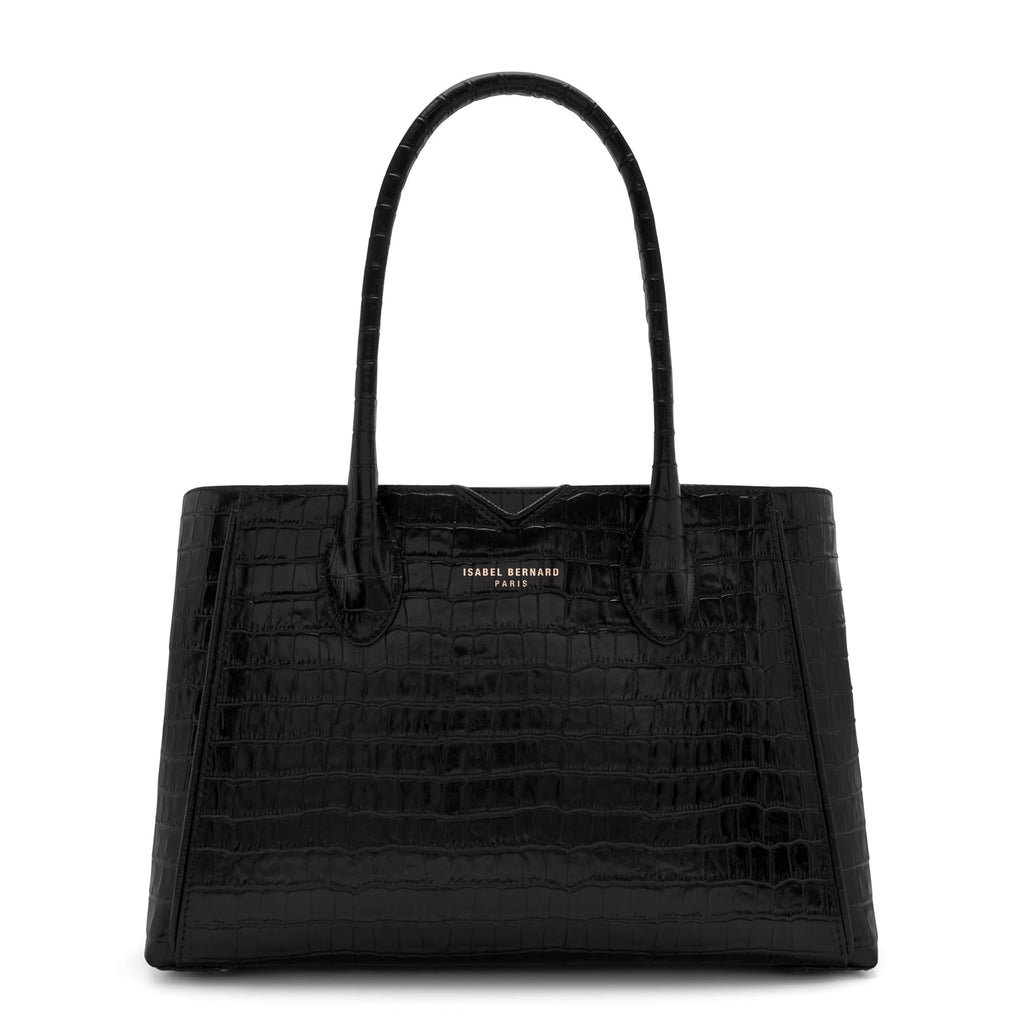 Cadeau d'Isabel croco black calfskin leather handbag and wallet set