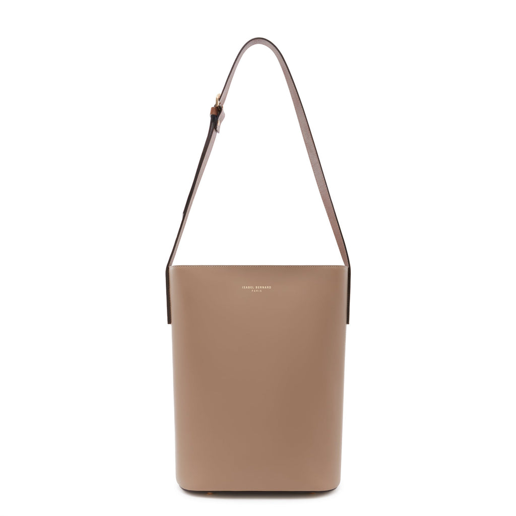 Honoré Lora taupe calfskin leather shoulder bag with laptop pocket
