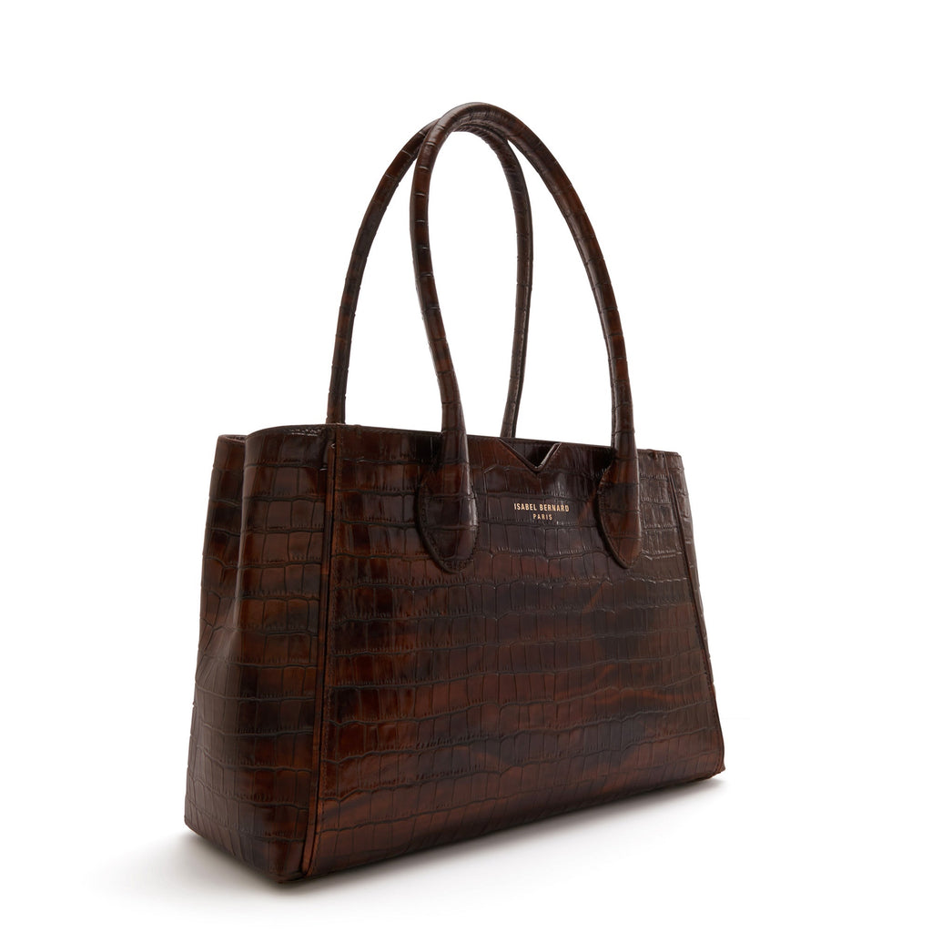 Cadeau d'Isabel croco brown calfskin leather handbag and wallet set