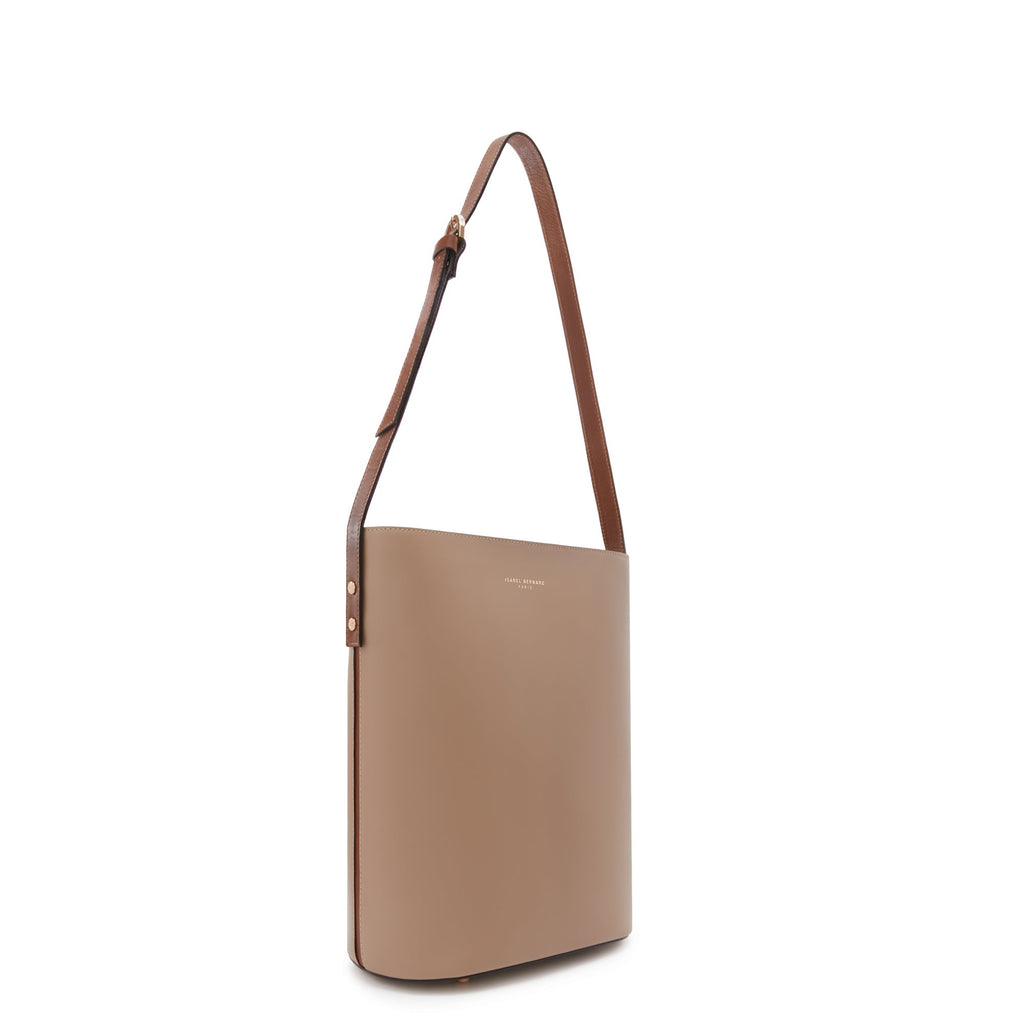 Honoré Lora taupe calfskin leather shoulder bag with laptop pocket