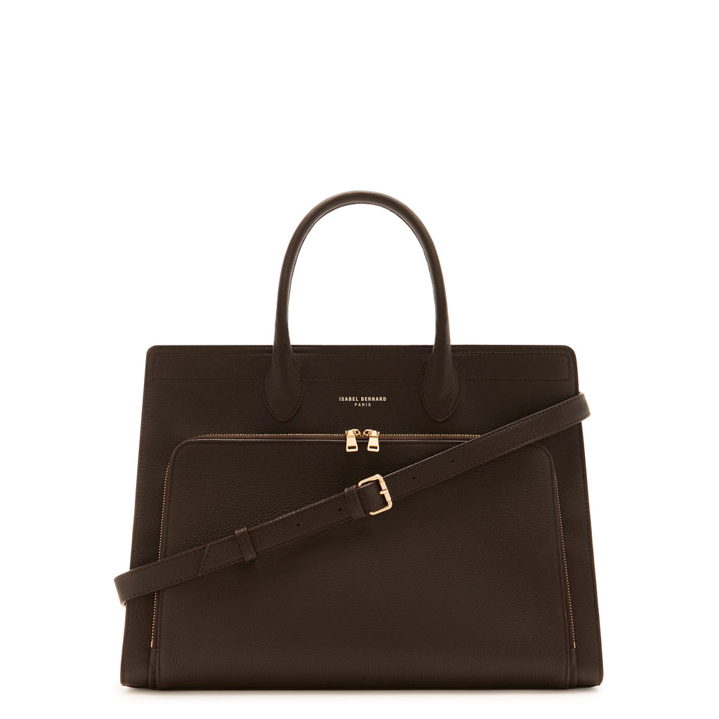 Honoré Nadine brown calfskin leather handbag with 16.4 inch laptop pocket