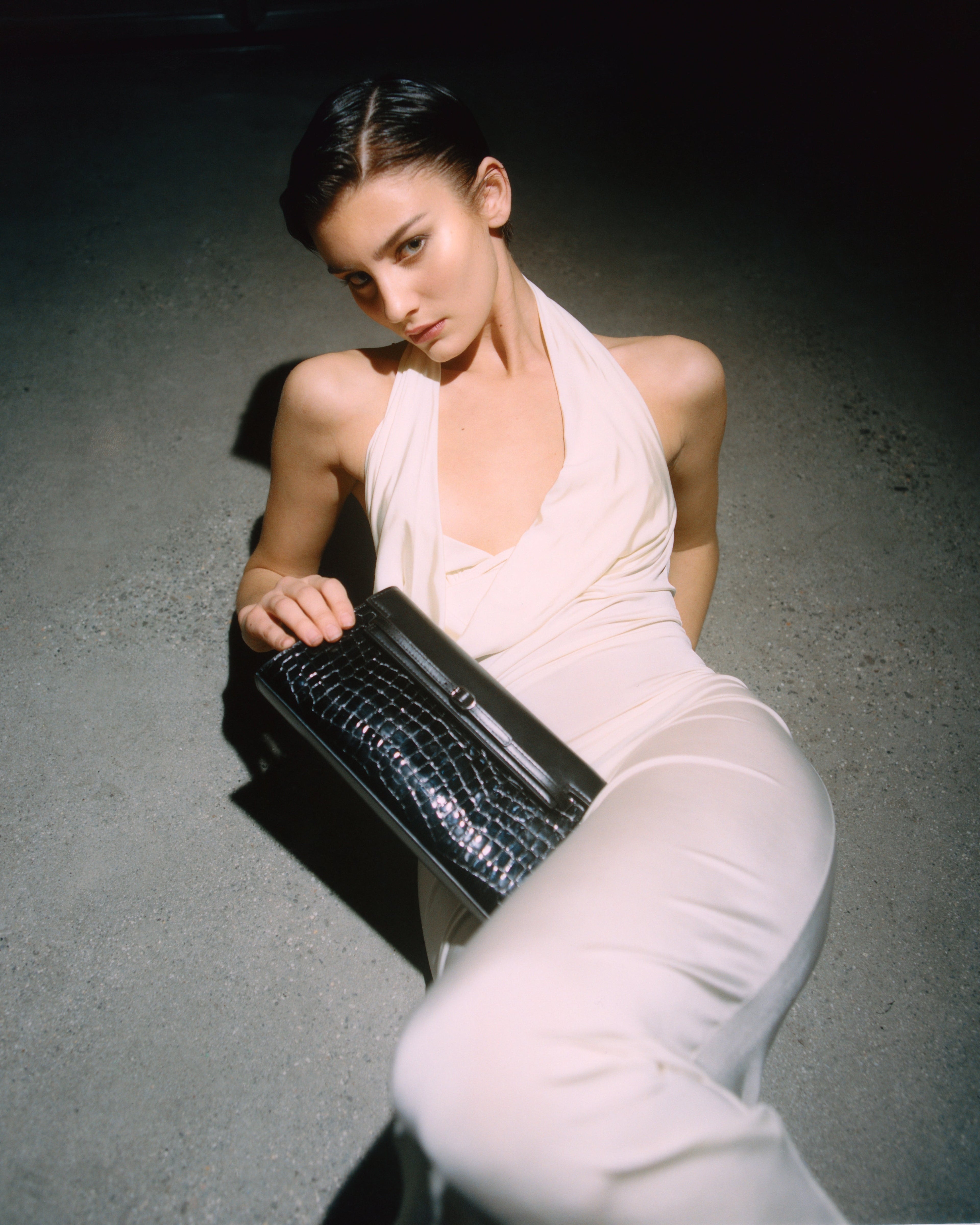 Black Croc Shoulder Bag (Low Stock)