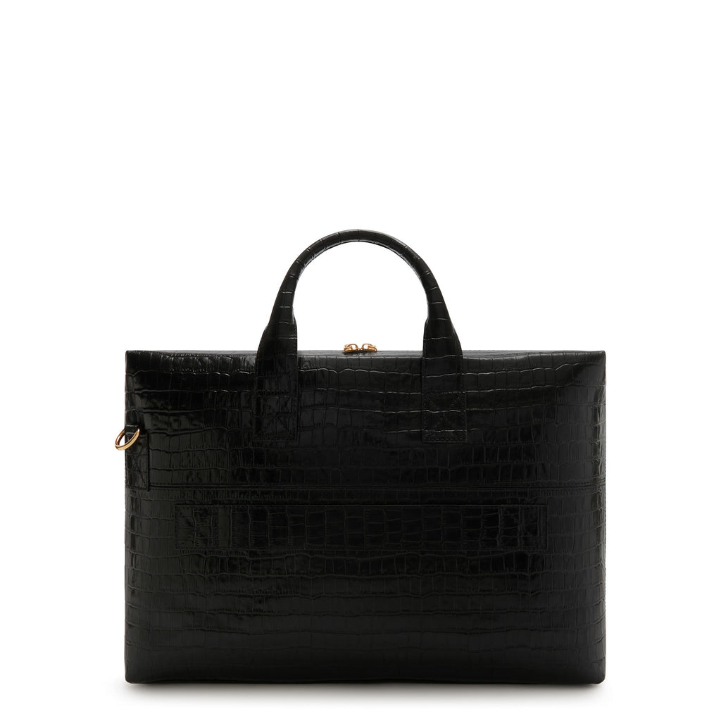 Honoré Anique croco black leather handbag with 16.4 inch laptop pocket