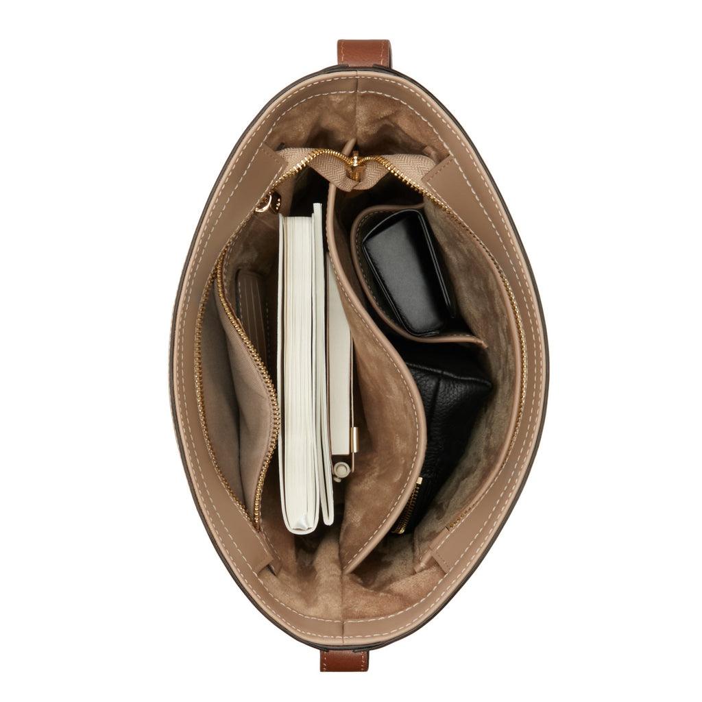 Honoré Lora taupe calfskin leather shoulder bag with laptop pocket