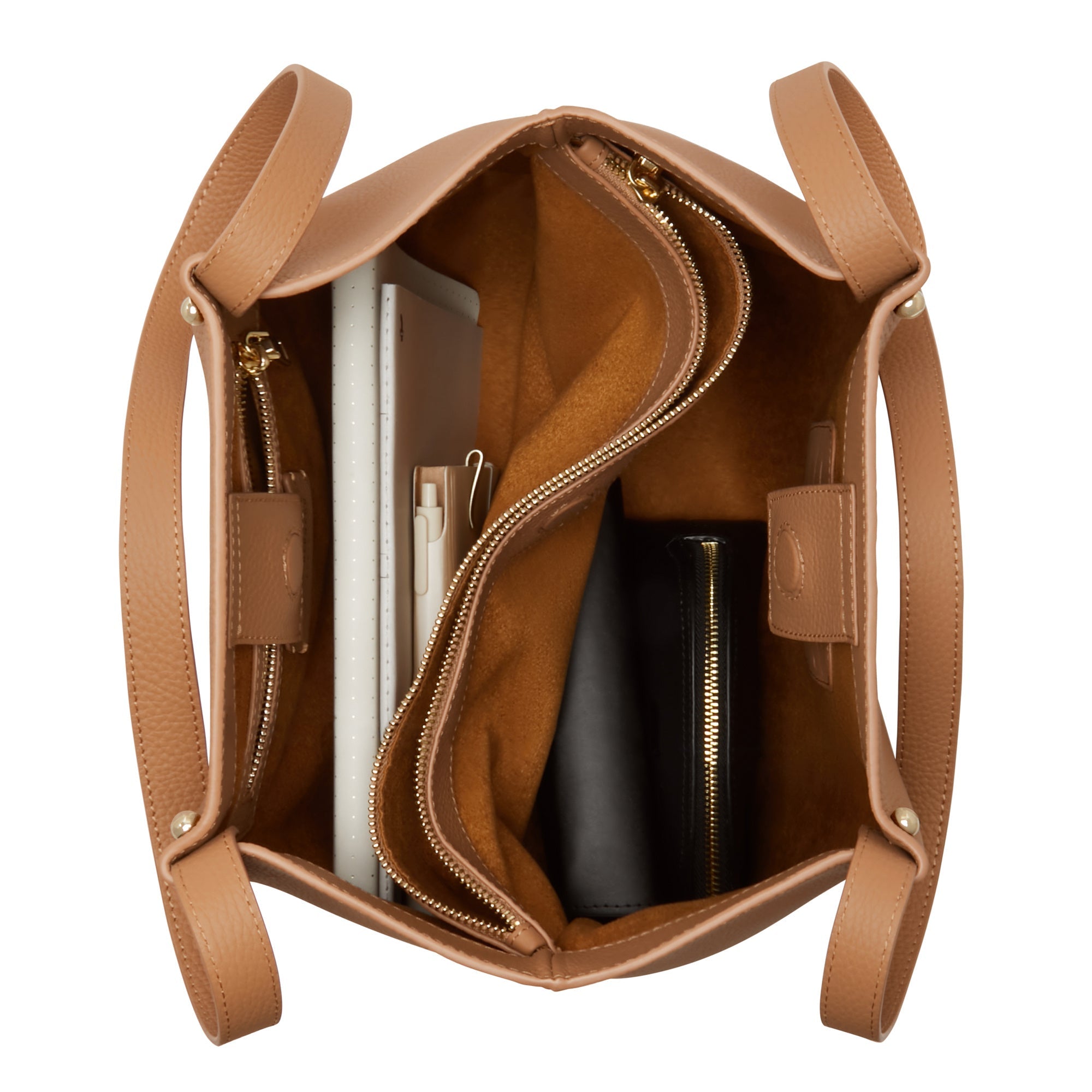 Cadeau d'Isabel camel calfskin leather shopper and wallet set
