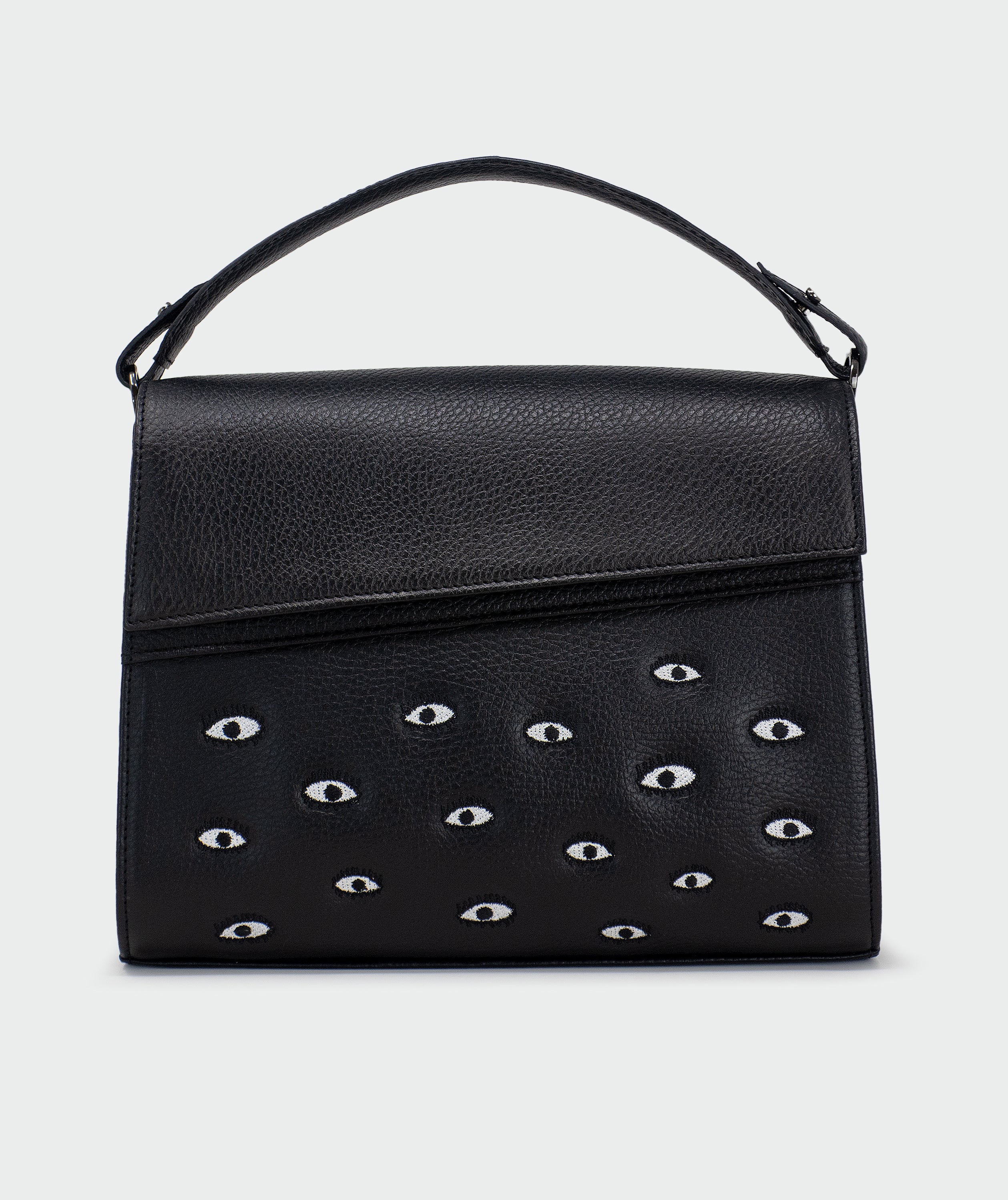 Anastasio Medium Crossbody Handbag Black Leather - All Over Eyes Embroidery