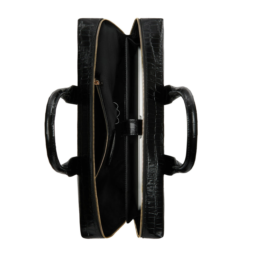 Honoré Anique croco black leather handbag with 16.4 inch laptop pocket