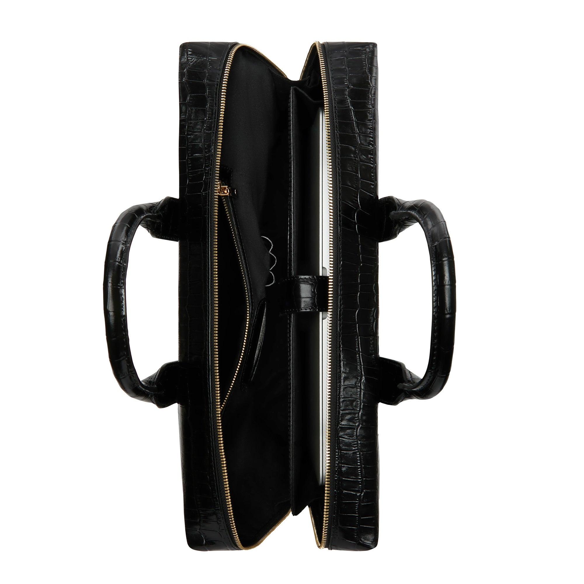 Honoré Anique croco black leather handbag with 16.4 inch laptop pocket