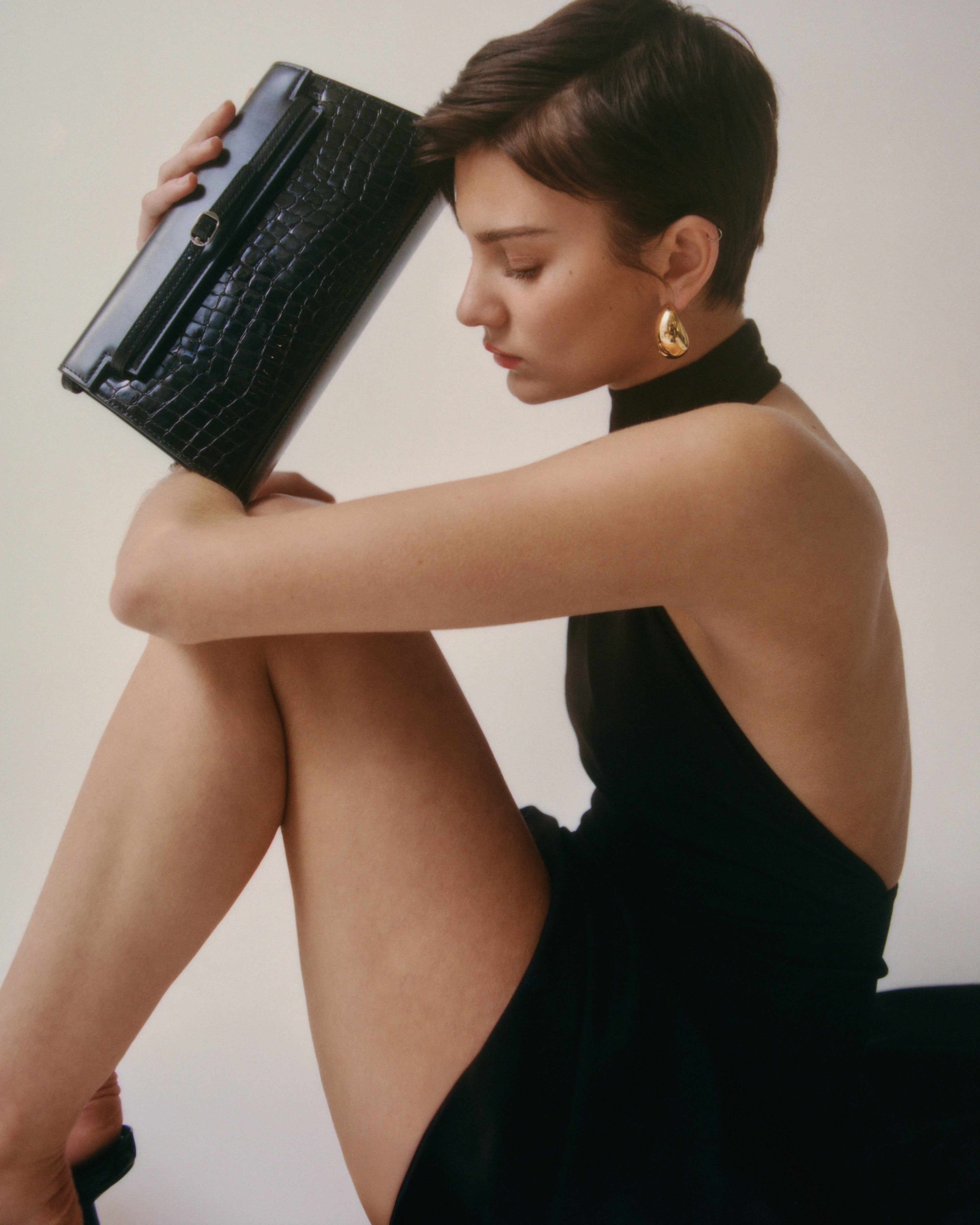 Black Croc Shoulder Bag (Low Stock)
