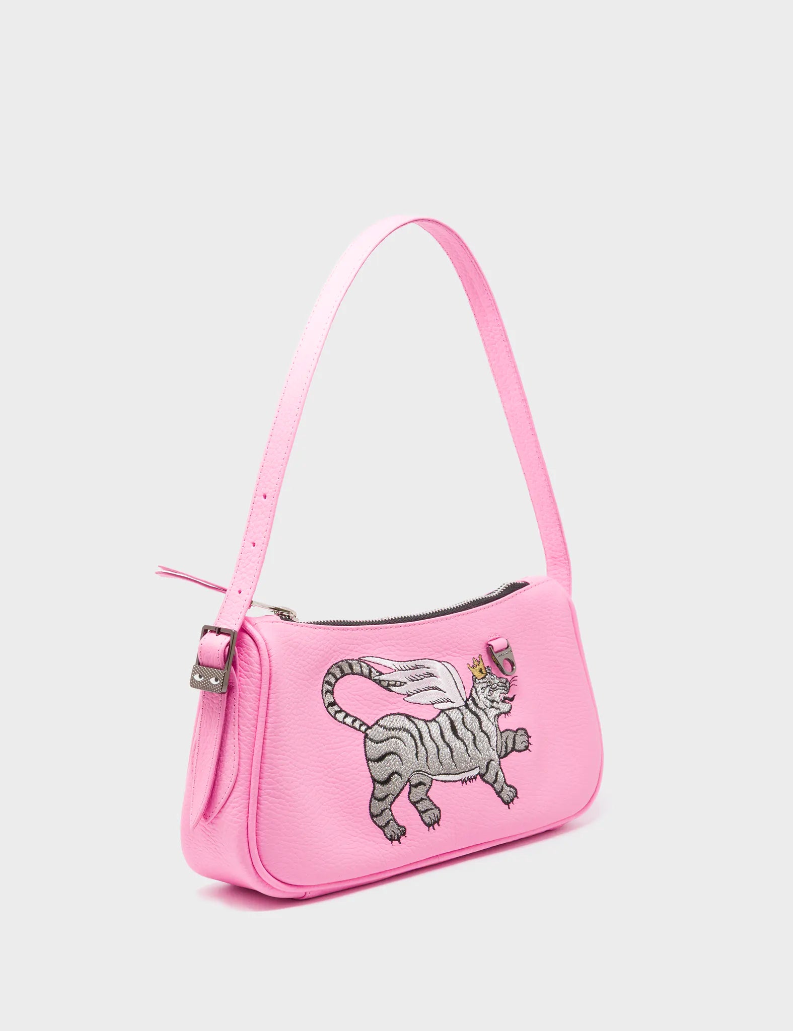 Lucas Hobo Mini Soft Neon Pink Handbag - Winged Tiger Embroidery