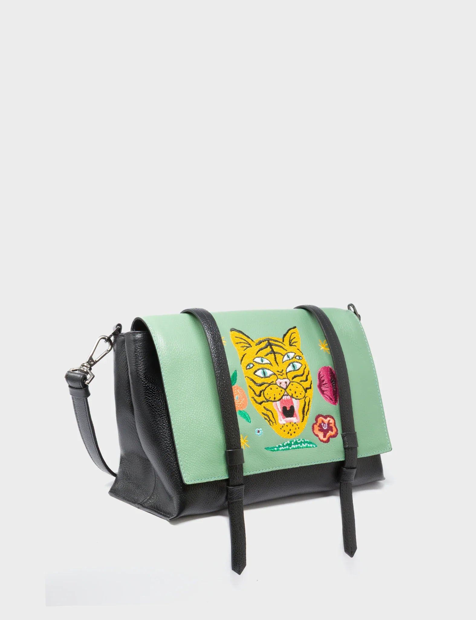 Victor Basil Green Reversible Small Messenger Bag - Happy Tiger Design 