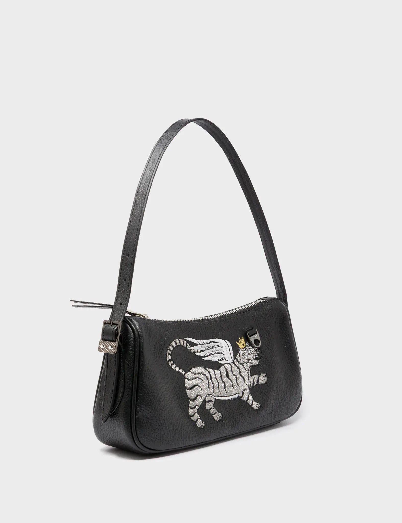 Lucas Hobo Mini Black Handbag - Winged Tiger Embroidery