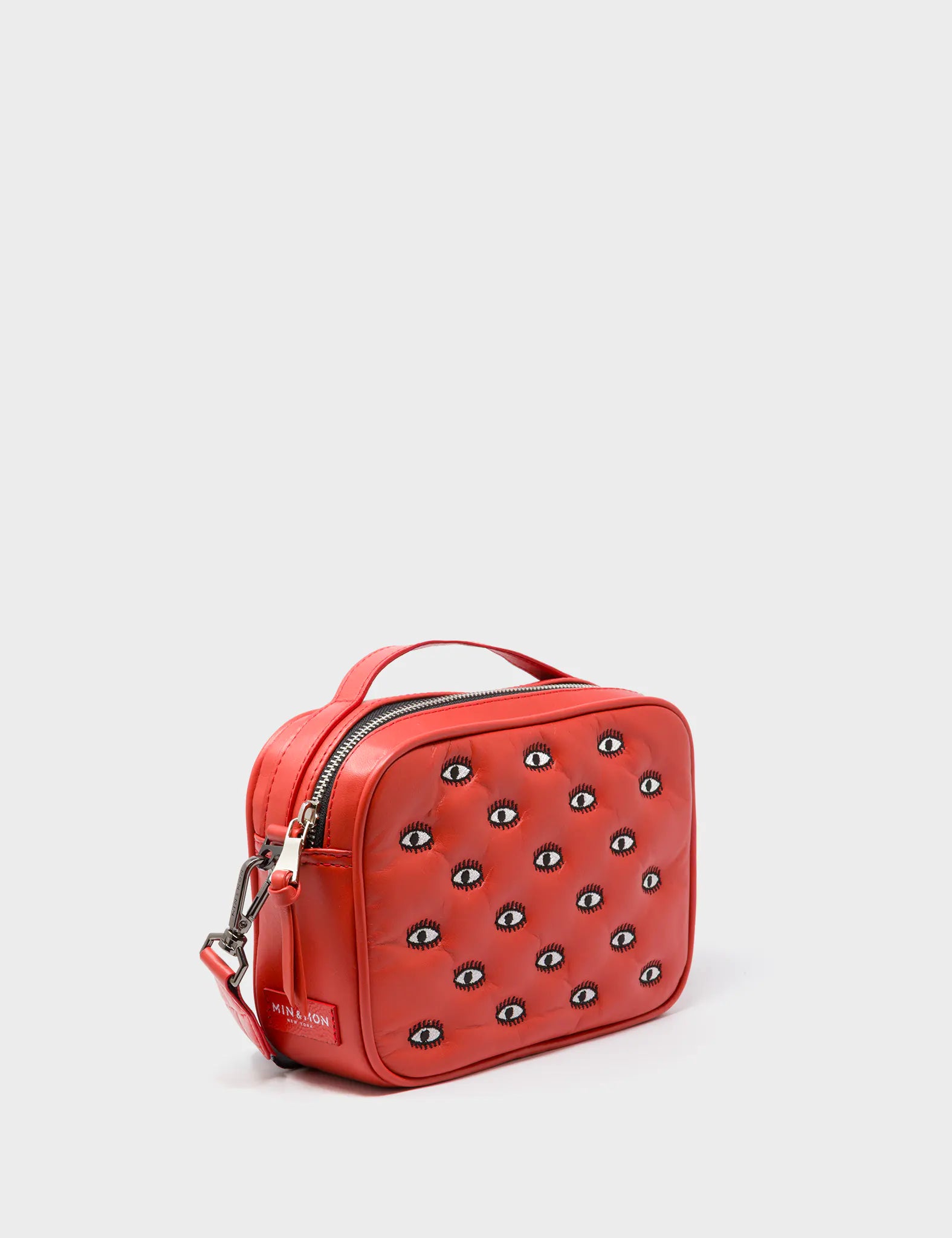 Verto Poppy Red Leather Crossbody Bag - All Over Eyes Padded Embroidery