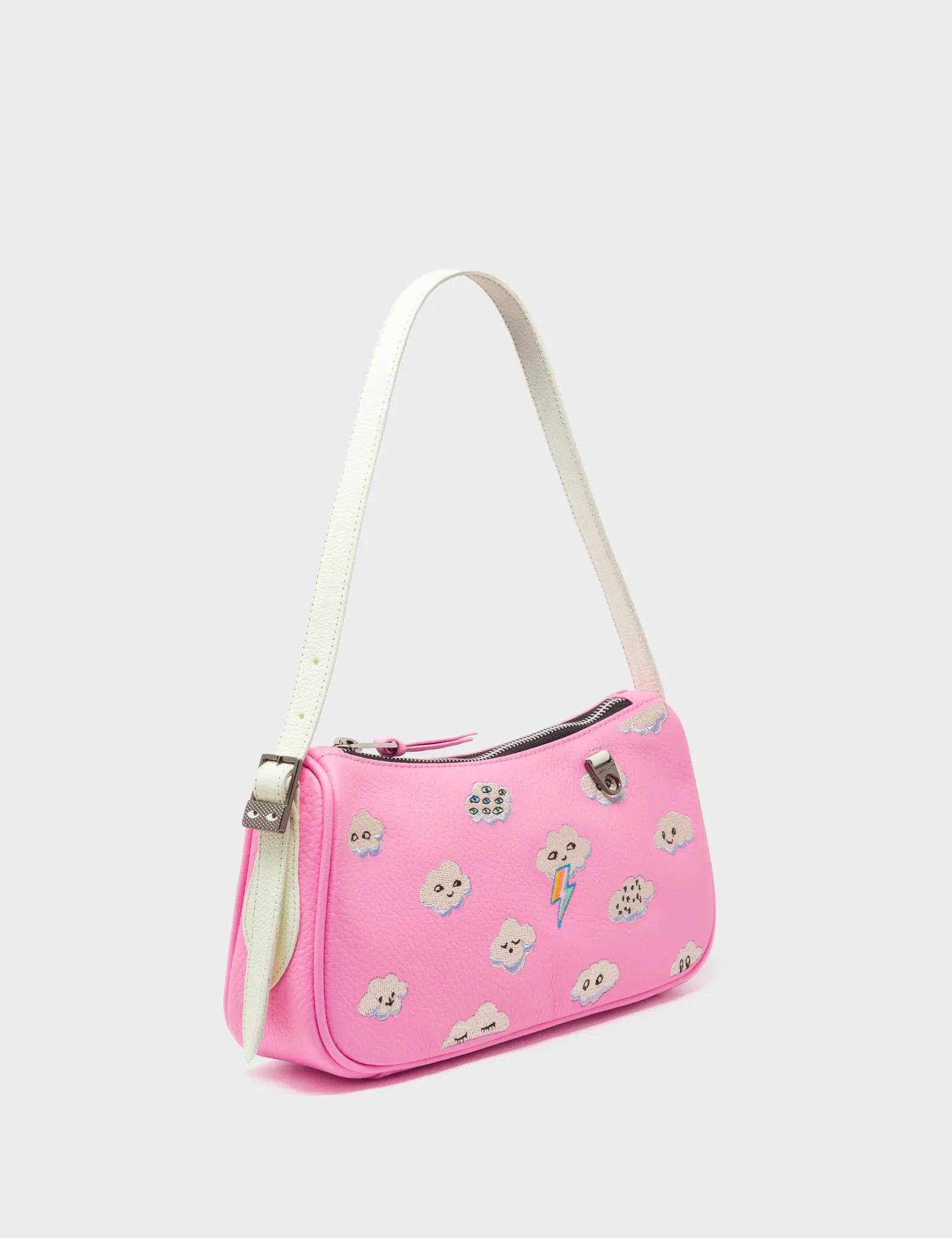 Lucas Hobo Mini Bubblegum Pink Handbag - Happy Clouds Embroidery