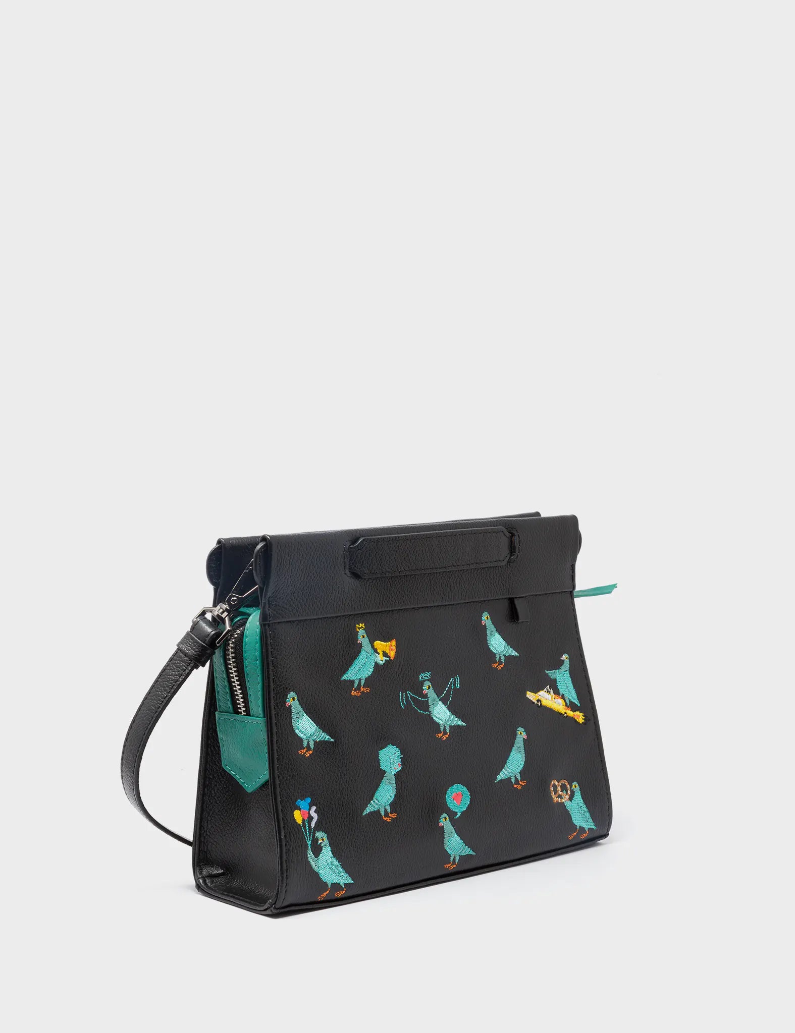 Vali Crossbody Small Black Leather Bag - Pigeonista Embroidery