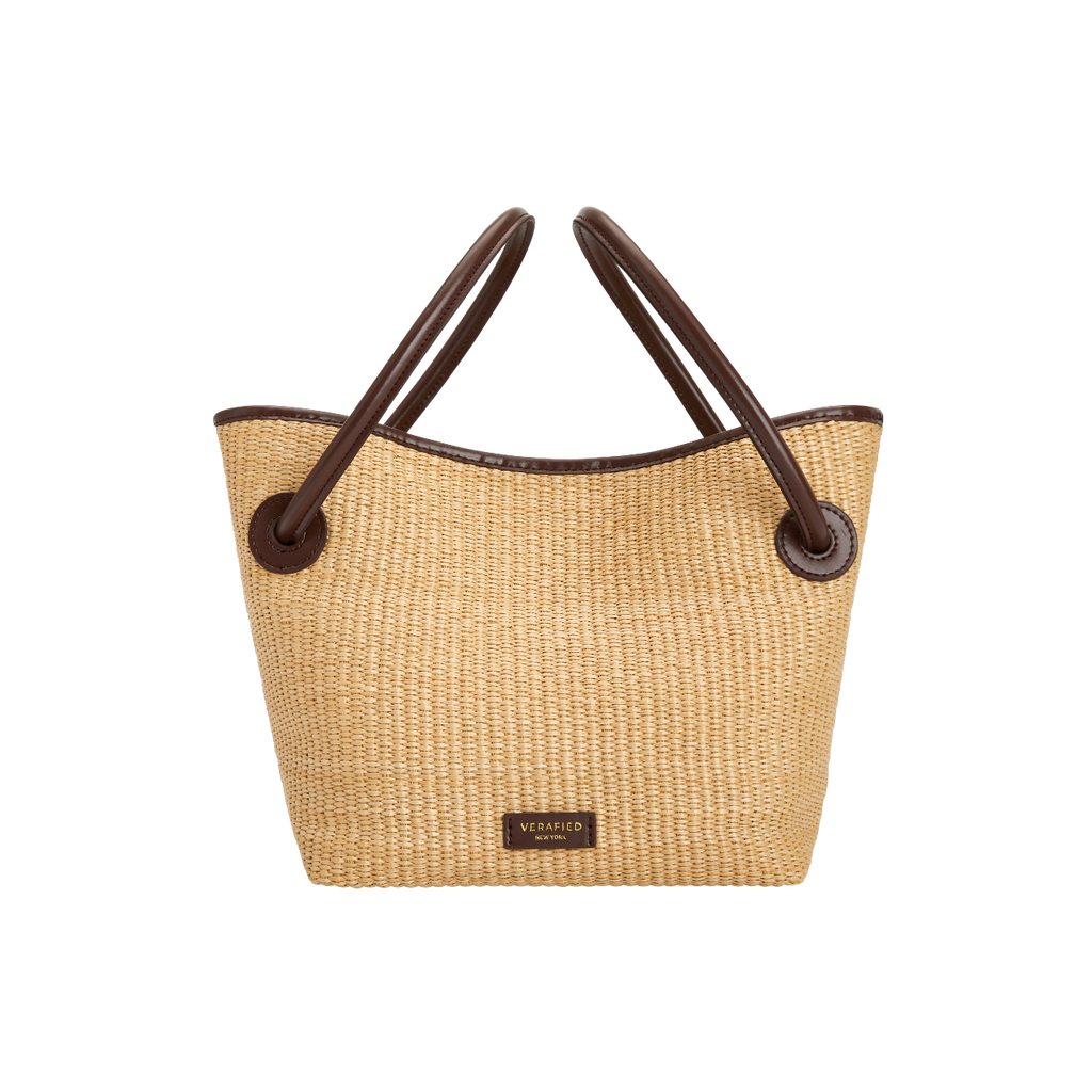 Leather-trimmed Raffia Bucket Bag (Final Sale)