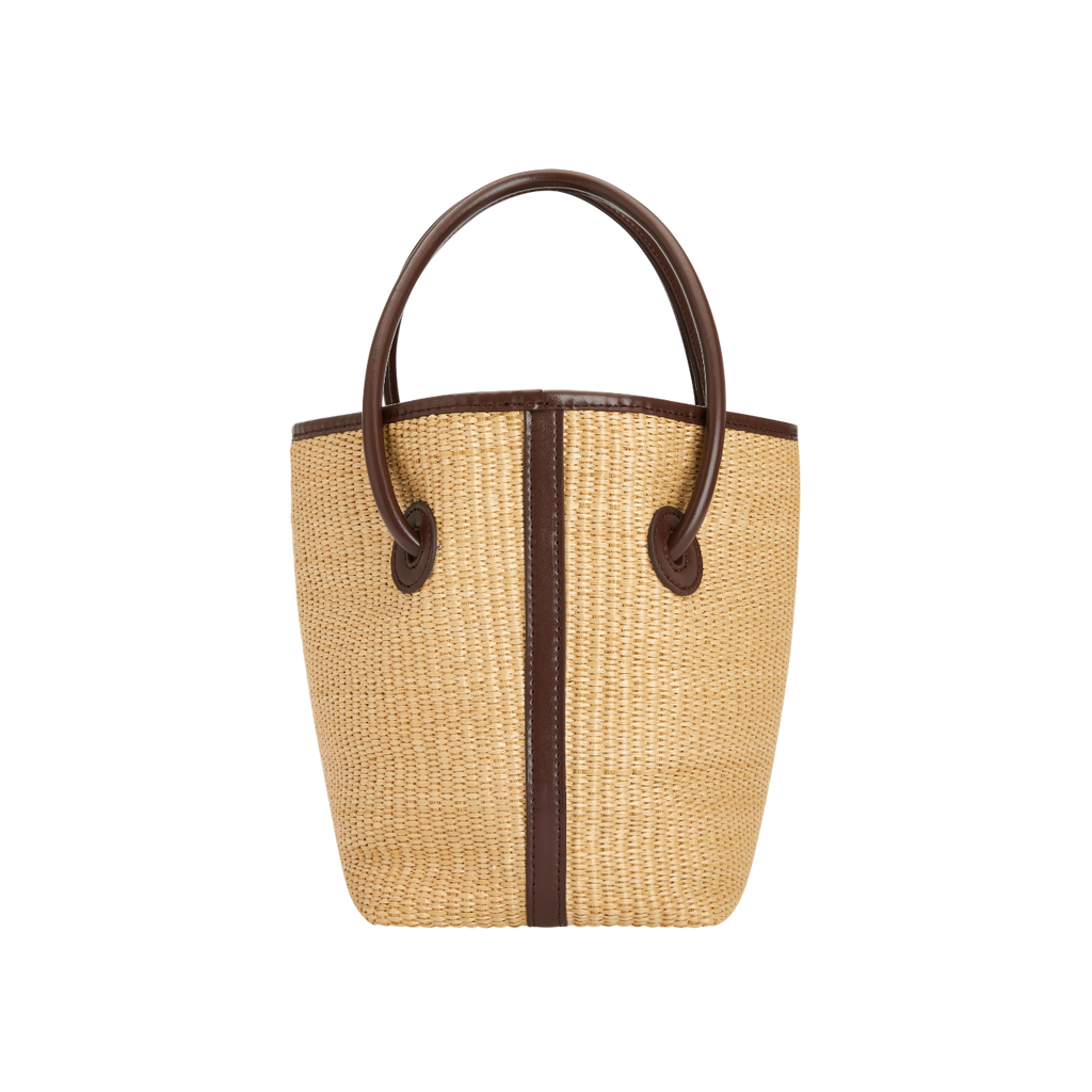 Leather-trimmed Raffia Bucket Bag (Final Sale)