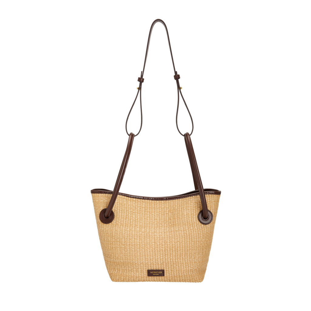 Leather-trimmed Raffia Bucket Bag (Final Sale)